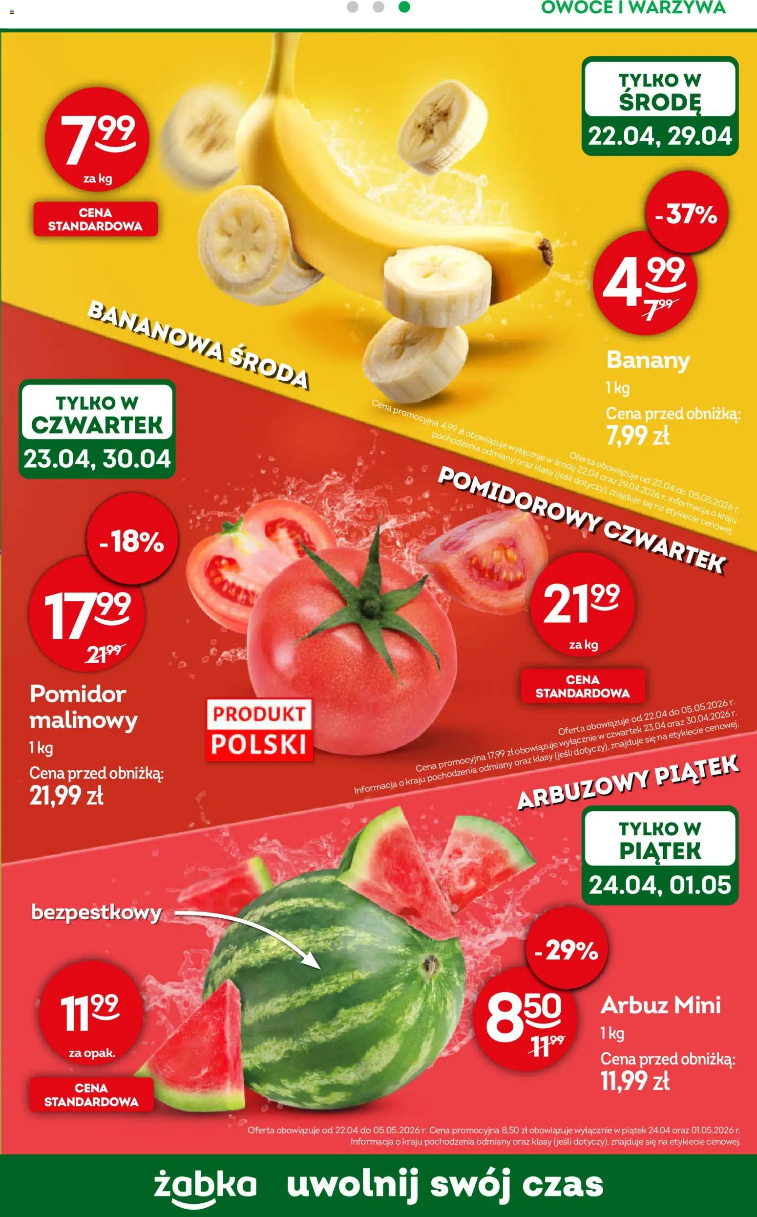 Żabka gazetka - Codzienne produkty od 22.04.2026 | Strona: 11 | Produkty: Arbuz, Banany, Warzywa, Owoce