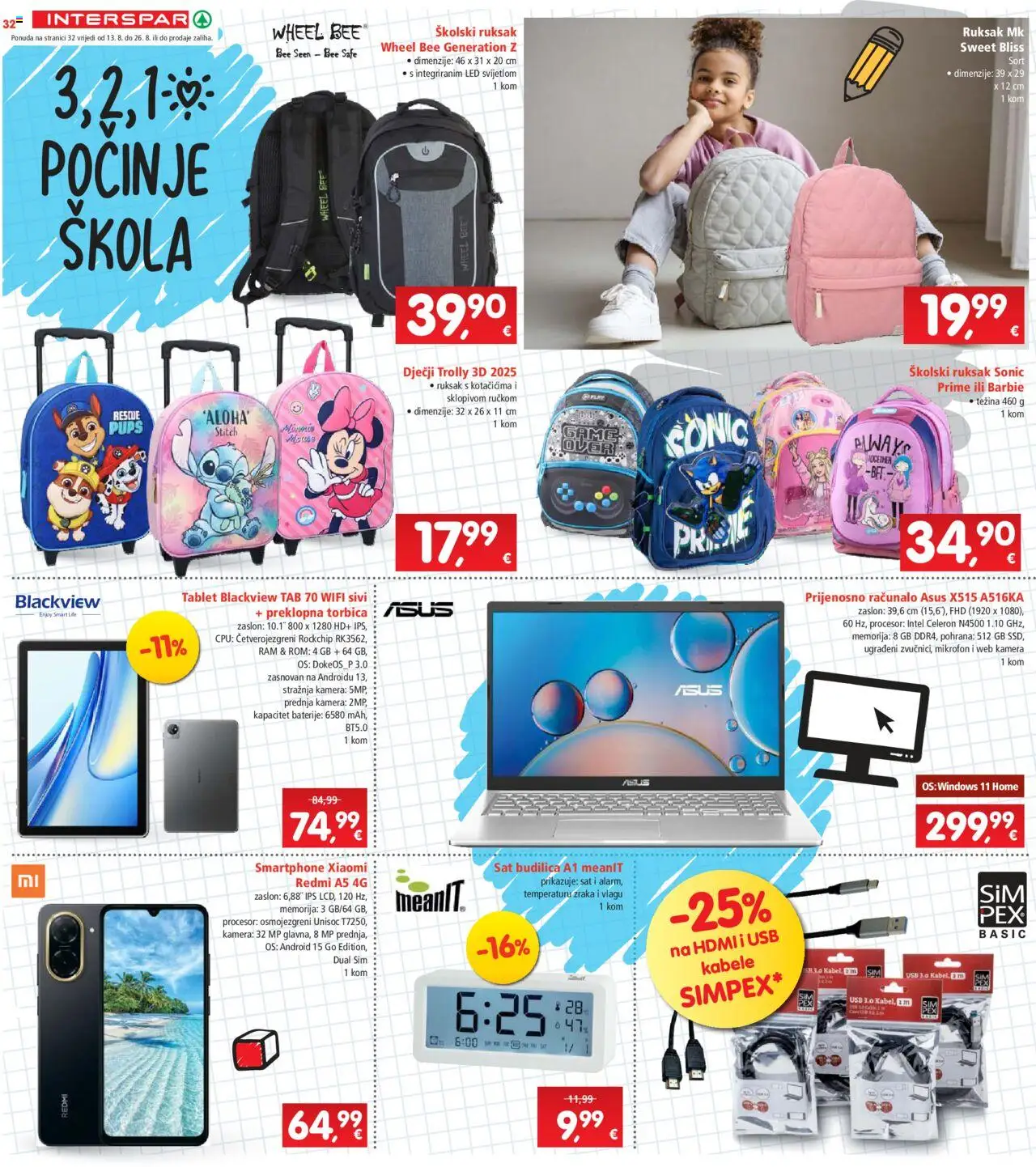 Interspar katalog | vrijedi od 13.08.2025 | Stranica: 32 | Proizvodi: Torbica, Ruksak, Budilica, Mikrofon