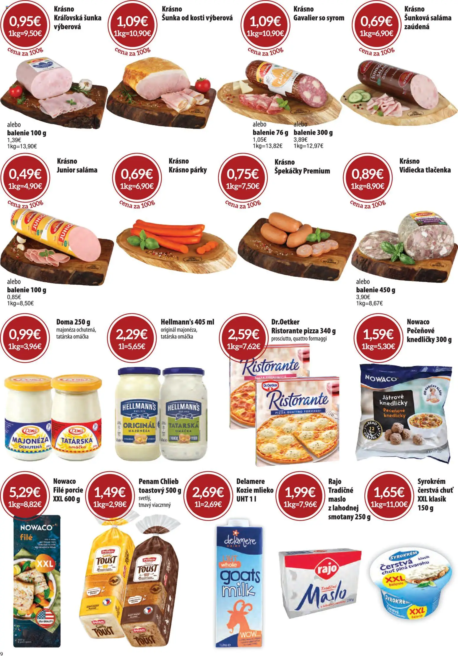 Nové CBA Komfos akcie – leták je platný od 05.03.2026 | Strana: 9 | Produkty: Mlieko, Chlieb, Saláma, Tatárska omáčka