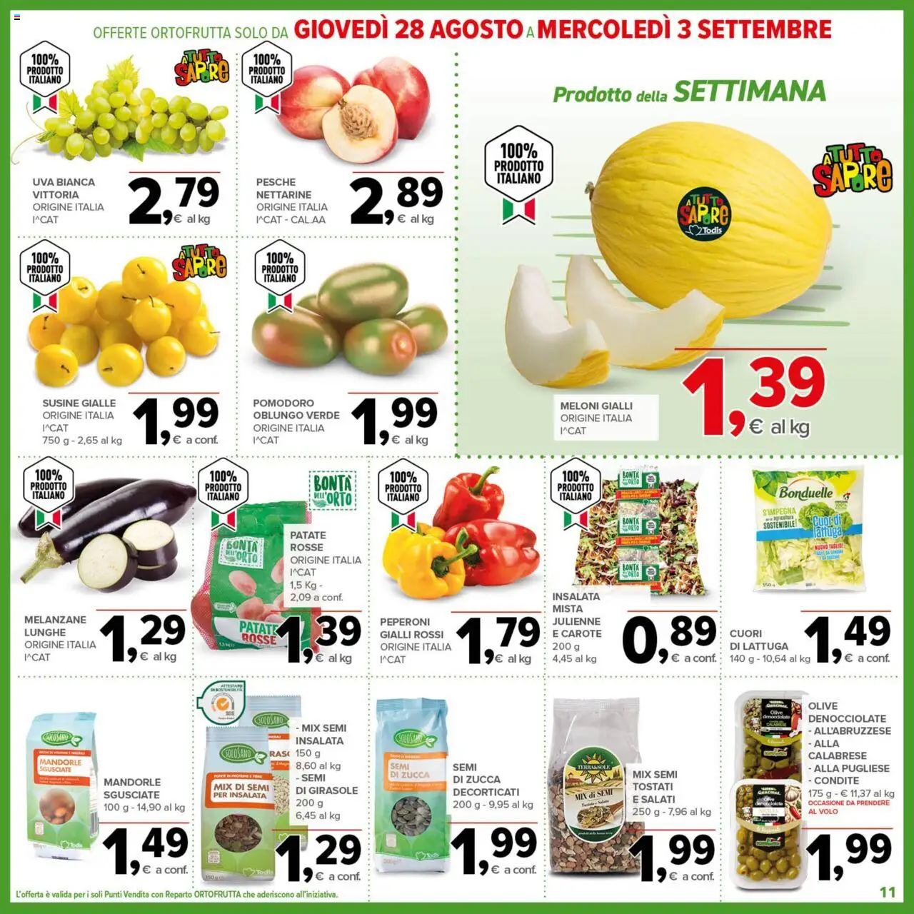 Volantino Todis del 21.08.2025 | Pagina: 11 | Prodotti: Peperoni, Carote, Zucca, Lattuga