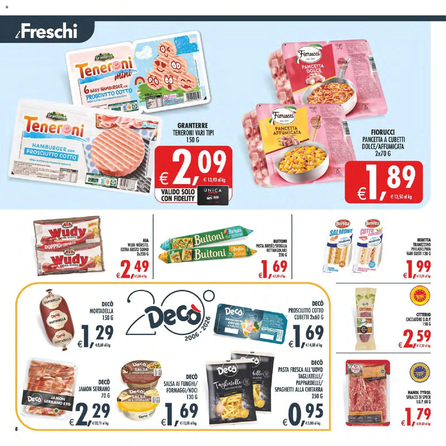Volantino Decò del 07.04.2026 | Pagina: 8 | Prodotti: Salmone, Pancetta, Prosciutto, Pasta
