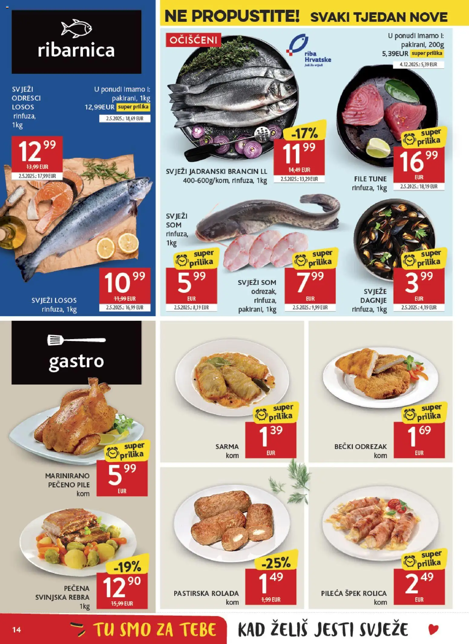 Konzum katalog | vrijedi od 21.01.2026 | Stranica: 14 | Proizvodi: Riba, Brancin, Losos, Pečeno pile