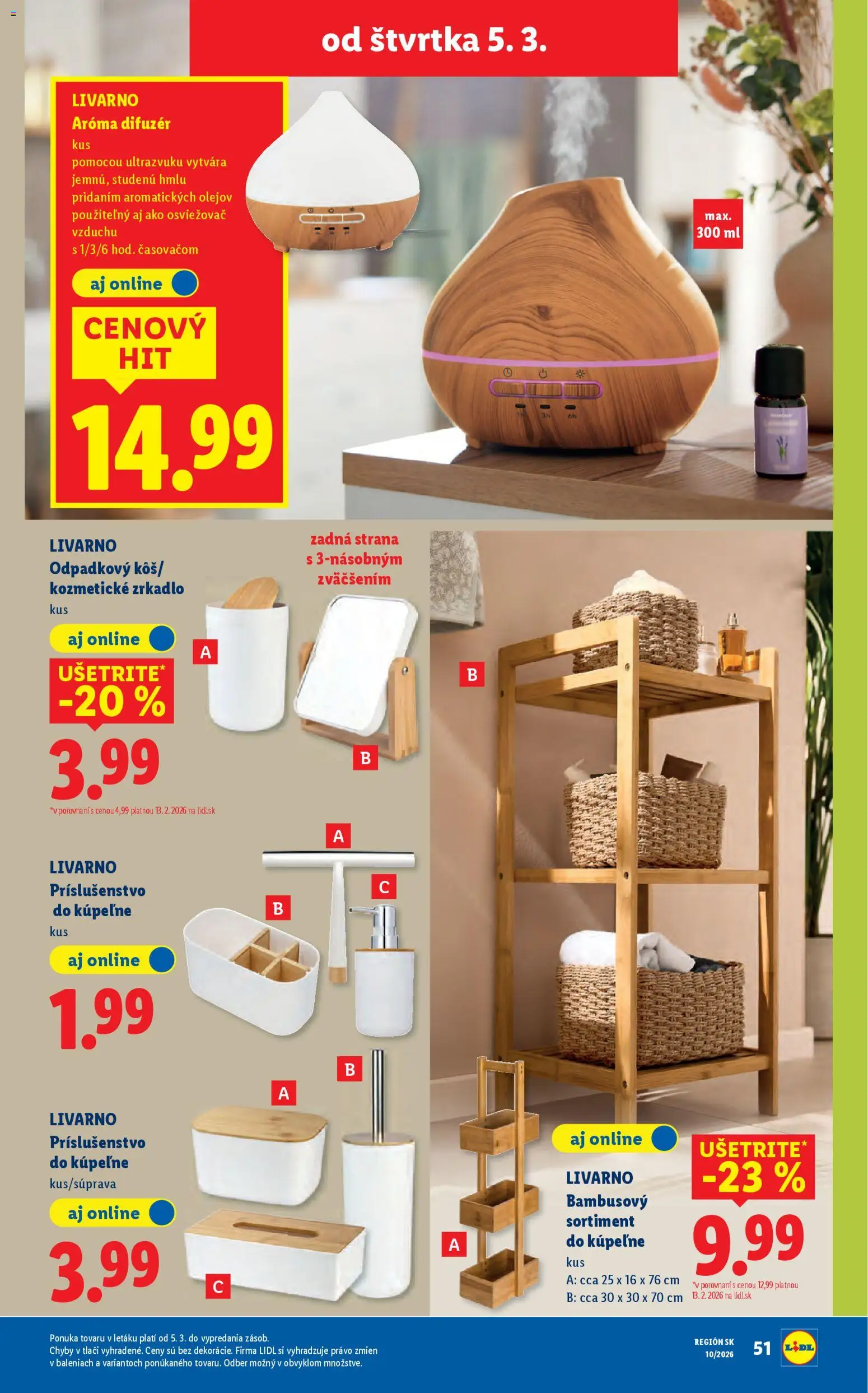 Nové Lidl akcie – leták je platný od 02.03.2026 | Strana: 99 | Produkty: Difúzer, Aroma difúzer, Zrkadlo