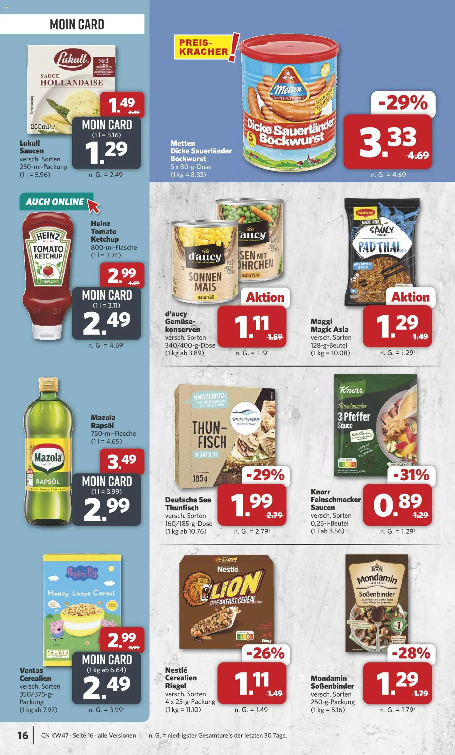 Combi Prospekt 	 – gültig ab 17.11.2025 | Seite: 16 | Produkte: Bockwurst, Rapsöl, Knorr, Fisch