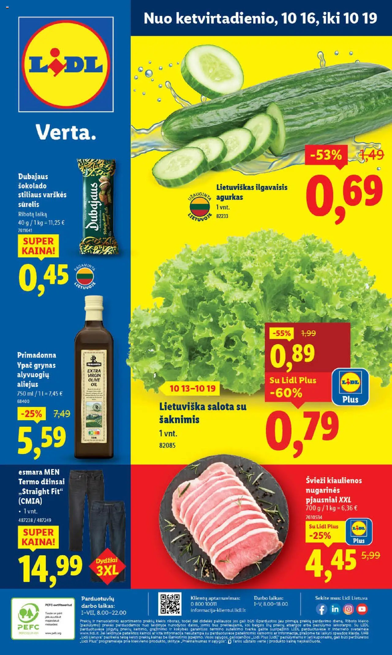 LIDL akcijos nuo 16.10.2025 | Puslapis: 1 | Prekių: Džinsai, Agurkas, Kiaulienos, Aliejus