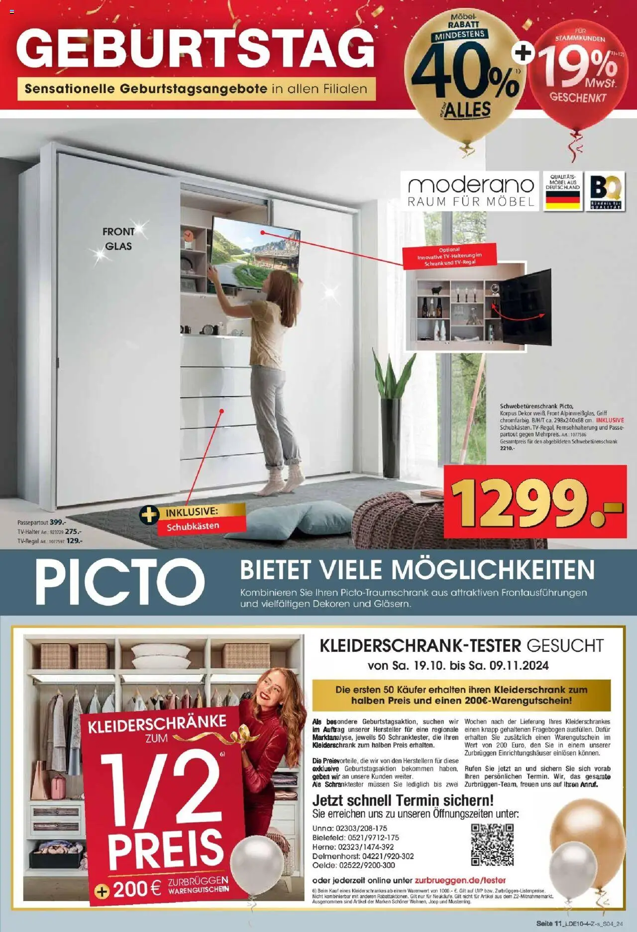 Zurbrüggen - Zurbrüggen: Geburtstag – gültig ab 17.10.2025 | Seite: 11 | Produkte: Kleiderschrank, Schwebetürenschrank, Schrank