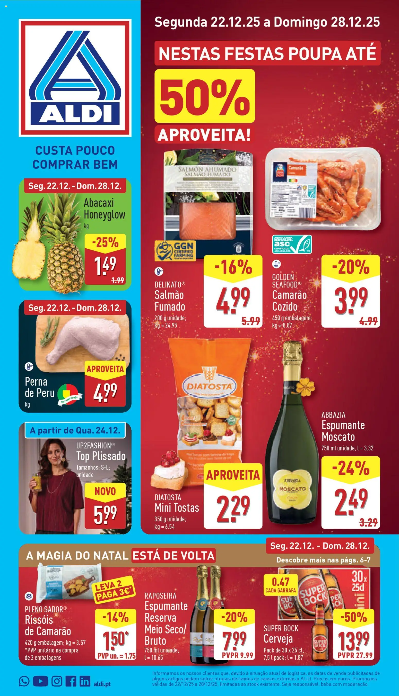 Aldi folheto │ válido de 22.12.2025 | Página: 1 | Produtos: Espumante, Peru, Tostas, Cerveja