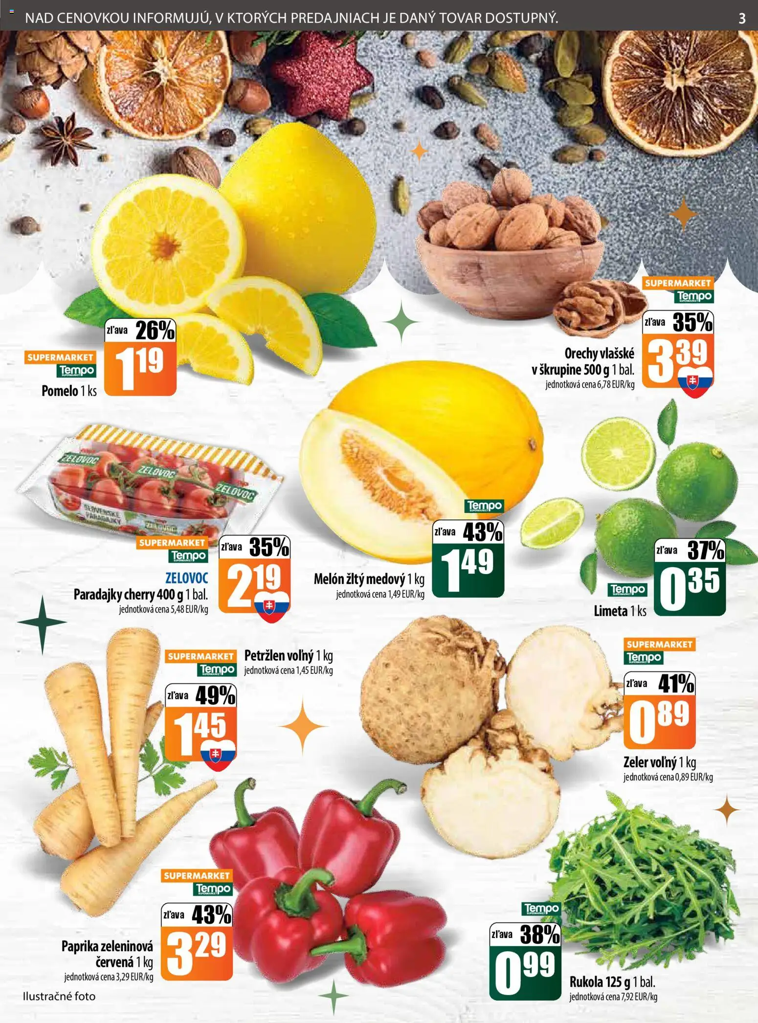 Nové COOP Jednota akcie – leták je platný od 22.12.2025 | Strana: 3 | Produkty: Paprika, Orechy, Melón, Pomelo