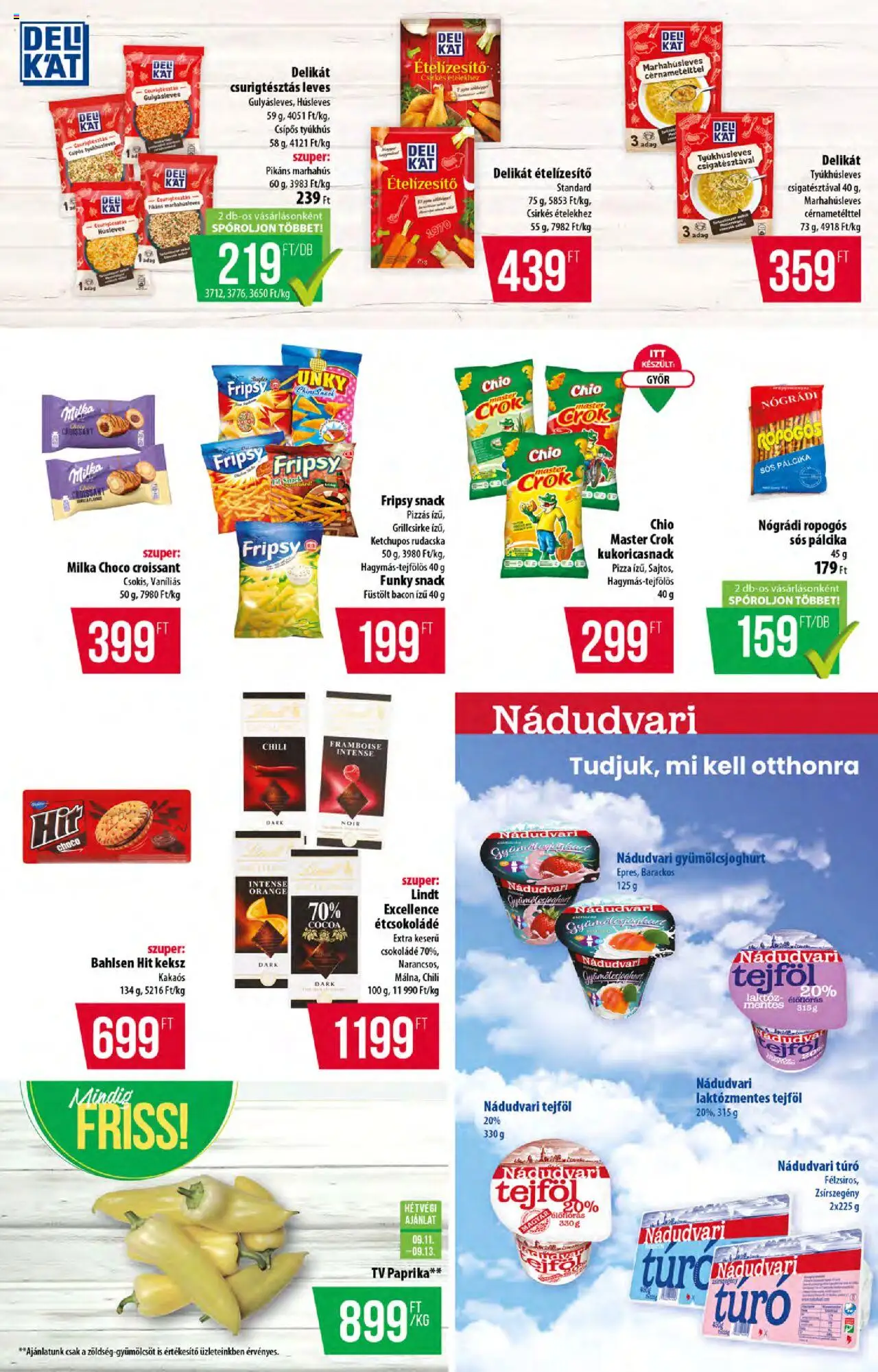 COOP akciós ujság - amely érvényes a következő dátumtól: 11.09.2025 | Oldal: 9 | Termékek: Croissant, Grillcsirke, Csokoládé, Pizza