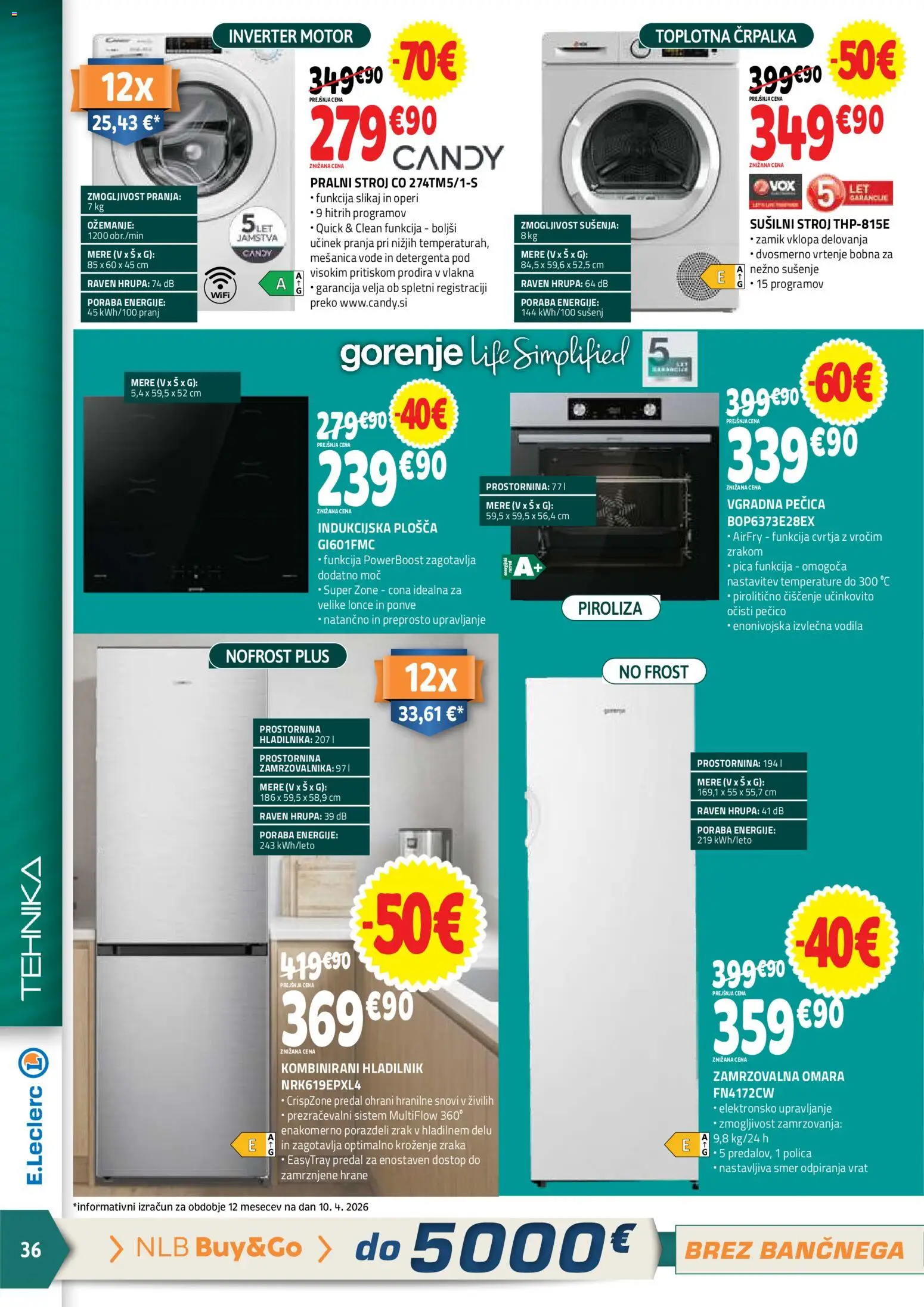Novi E.leclerc katalog ponudbe – veljaven od 22.04.2026 | Stran: 36 | Izdelki: Pralni stroj, Susilni stroj, Omara, Zamrzovalna omara