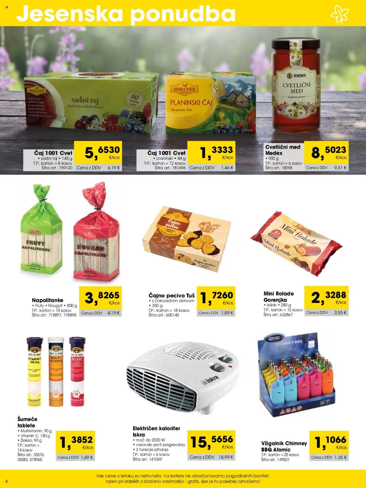 Novi Tuš katalog ponudbe – veljaven od 01.10.2025 | Stran: 4 | Izdelki: Napolitanke, Caj