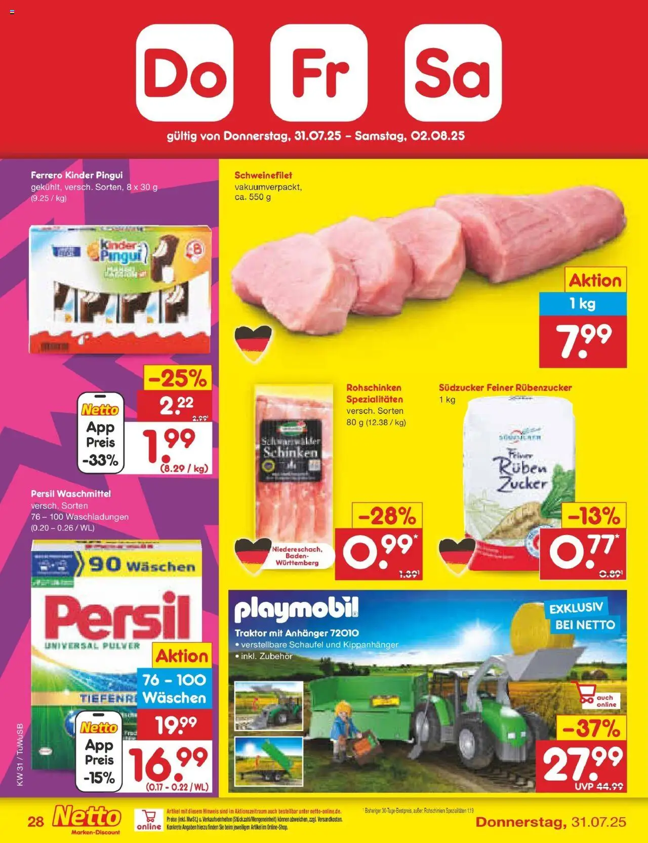 Netto Marken-Discount prospekt Calw-Stammheim	 - gültig ab dem 27.07.2025 | Seite: 50 | Produkte: Schweinefilet, Zucker, Schinken, Persil