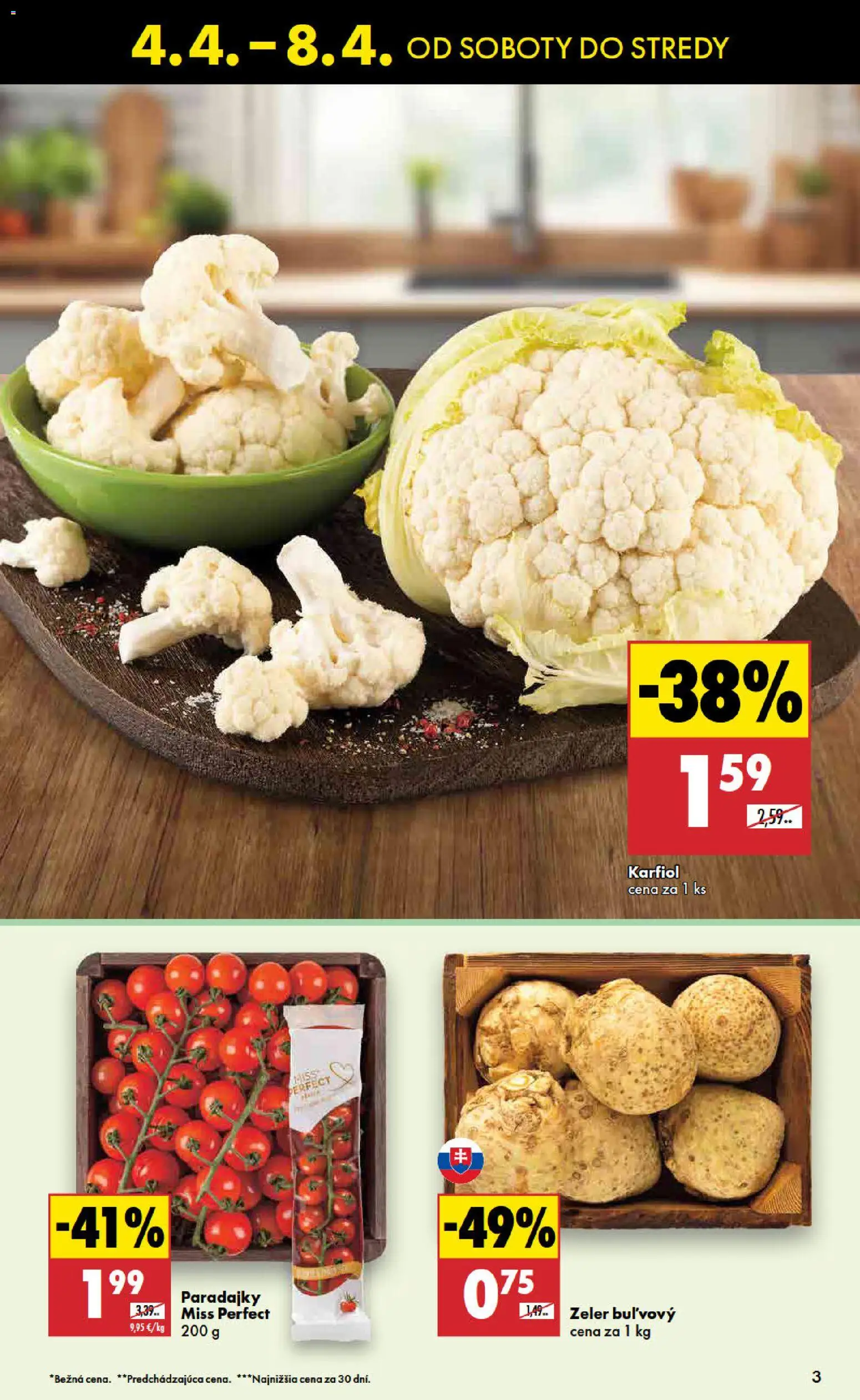 Nové Biedronka akcie – leták je platný od 04.04.2026 | Strana: 3 | Produkty: Paradajky, Karfiol, Zeler