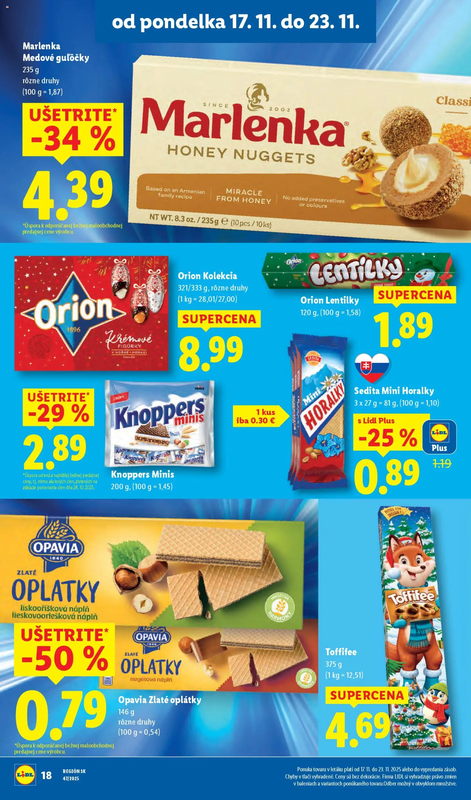 Nové Lidl akcie – leták je platný od 17.11.2025 | Strana: 28 | Produkty: Toffifee, Marlenka, Horálky