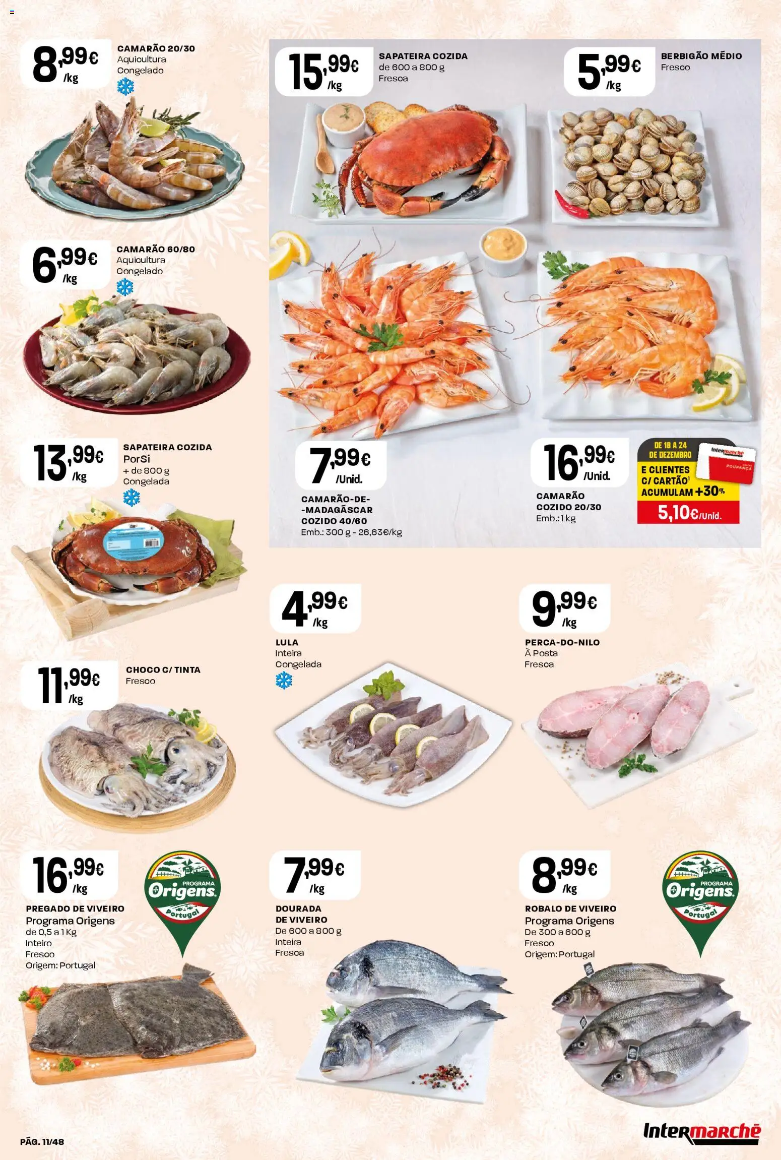 Intermarché folheto │ válido de 18.12.2025 | Página: 11 | Produtos: Dourada, Tinta, Camarão, Sapateira