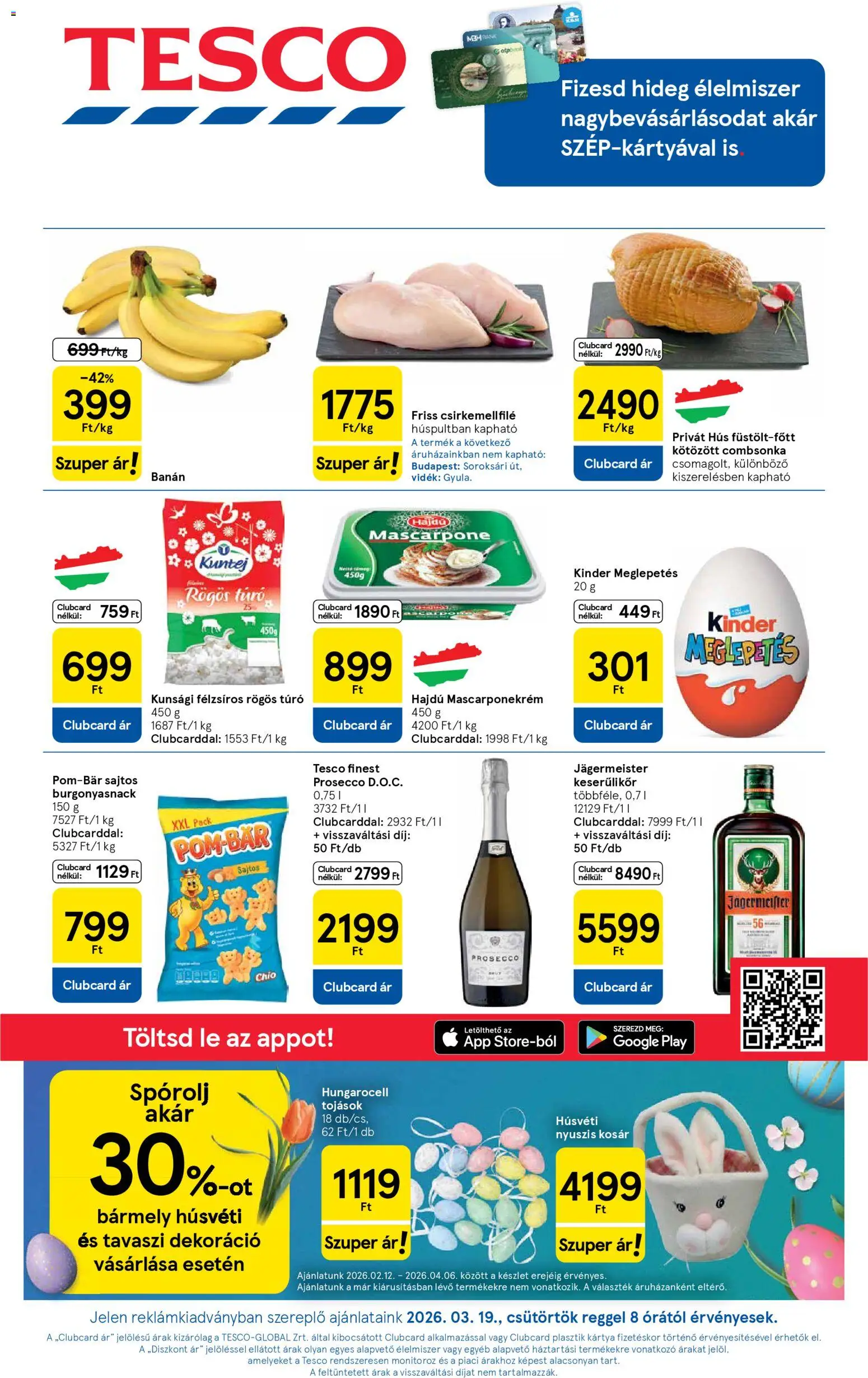 Tesco akciós ujság - amely érvényes a következő dátumtól: 19.03.2026 | Oldal: 1 | Termékek: Jägermeister, Hús, Rögös túró, Túró