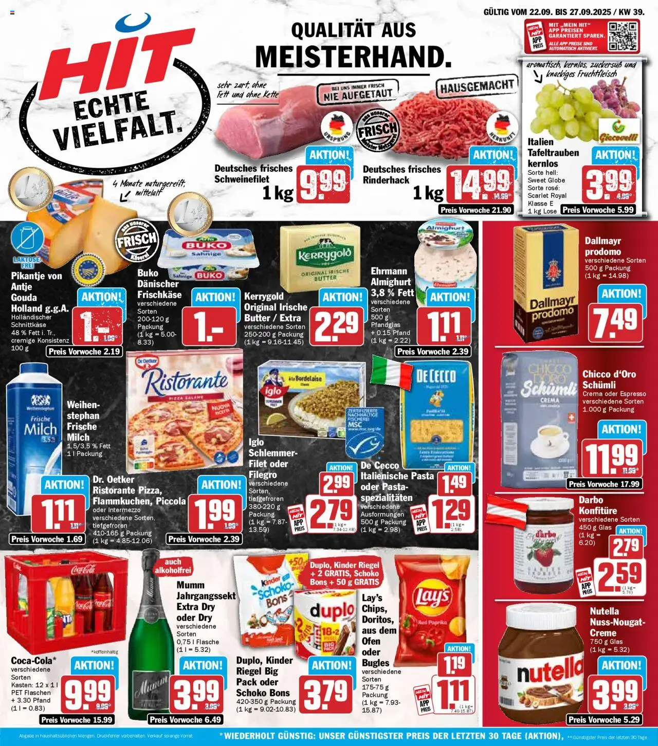 HIT - Sachsen – gültig ab 22.09.2025 | Seite: 1 | Produkte: Milch, Nutella, Paprika, Pasta