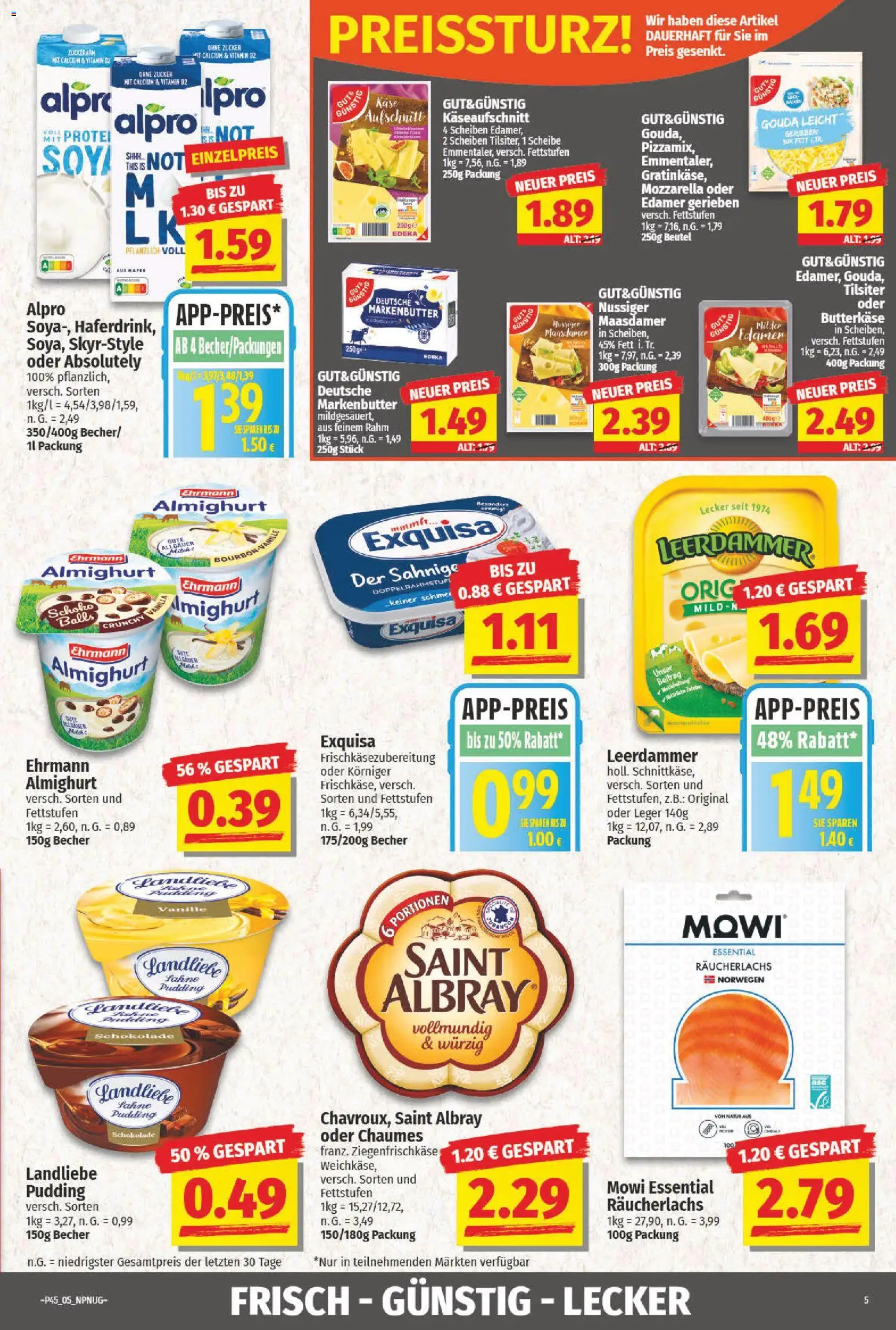 NP Discount Prospekt 	 – gültig ab 03.11.2025 | Seite: 5 | Produkte: Mozzarella, Leerdammer, Exquisa, Räucherlachs