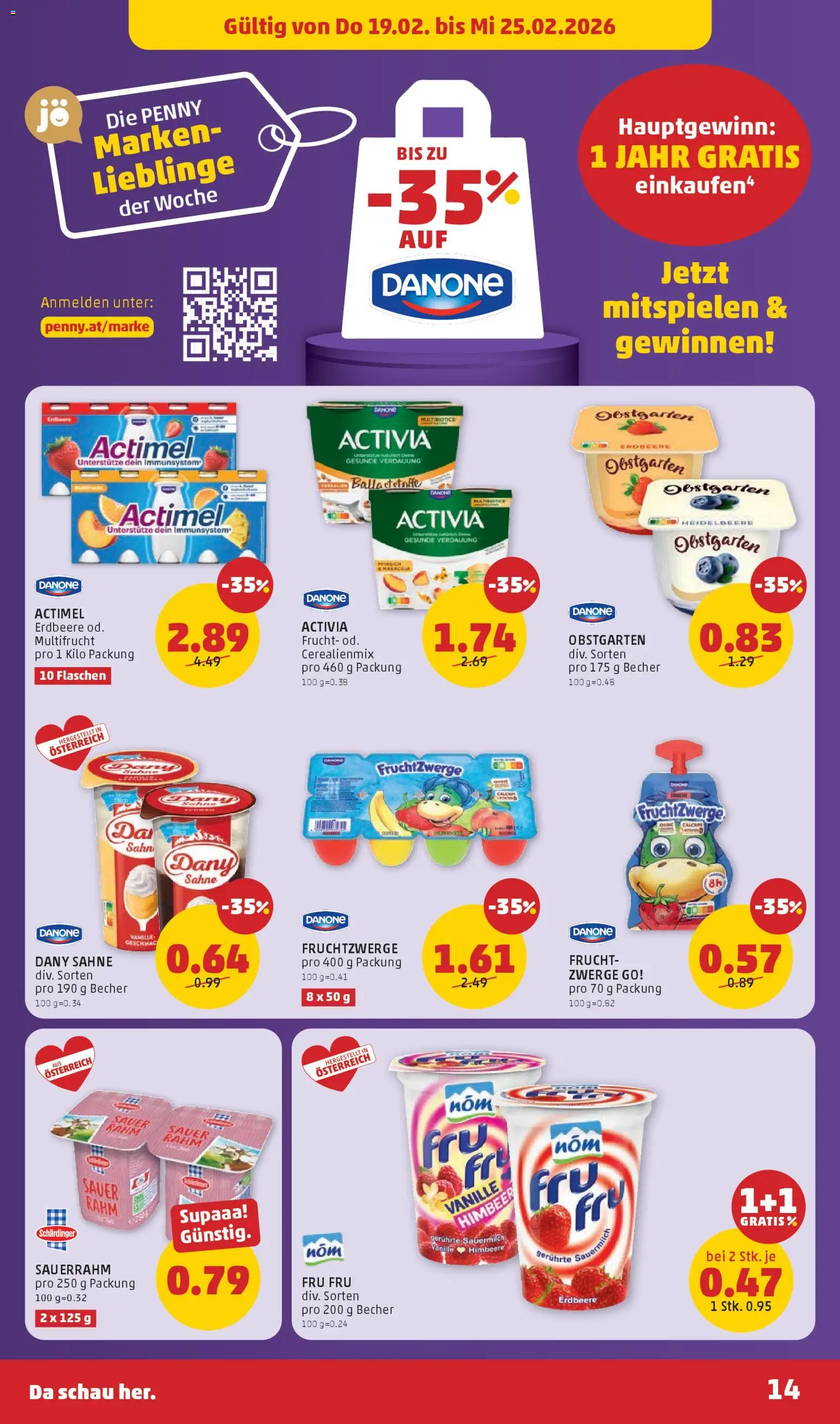 Penny Markt Flugblatt gültig ab 19.02.2026 | Seite: 14 | Produkte: Sahne, Himbeere, Sauerrahm