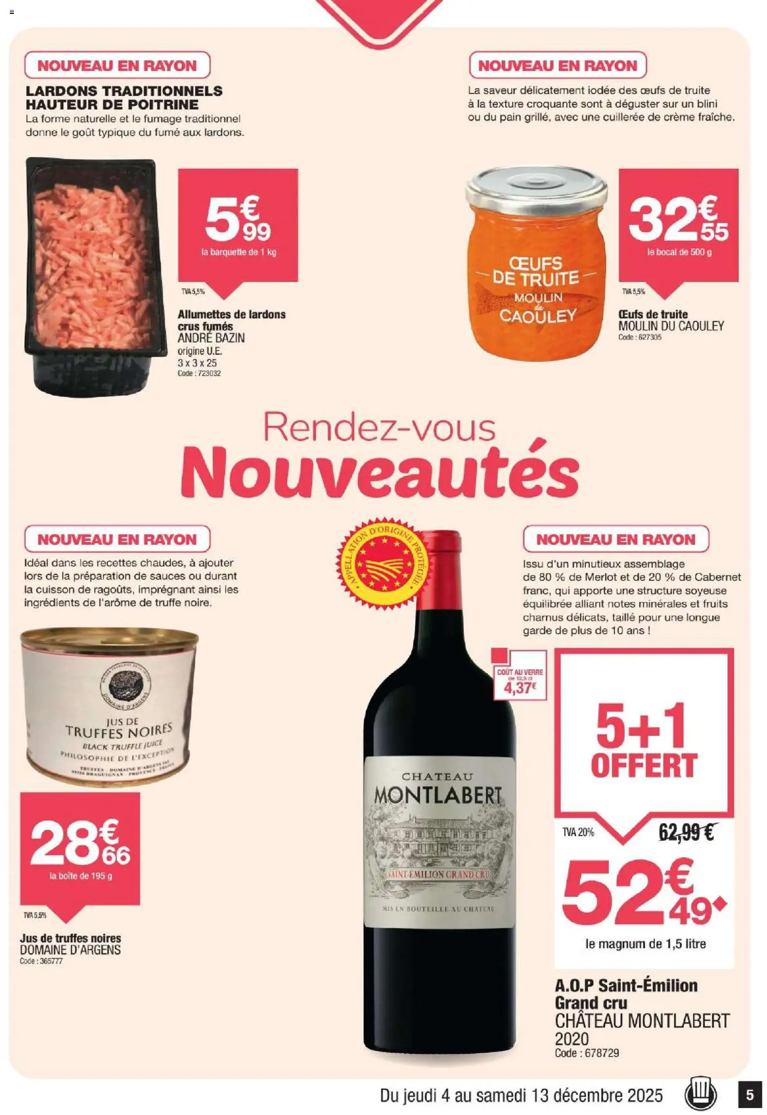 {H1} | Page: 5 | Produits: Lardons, Œufs, Jus, Crème