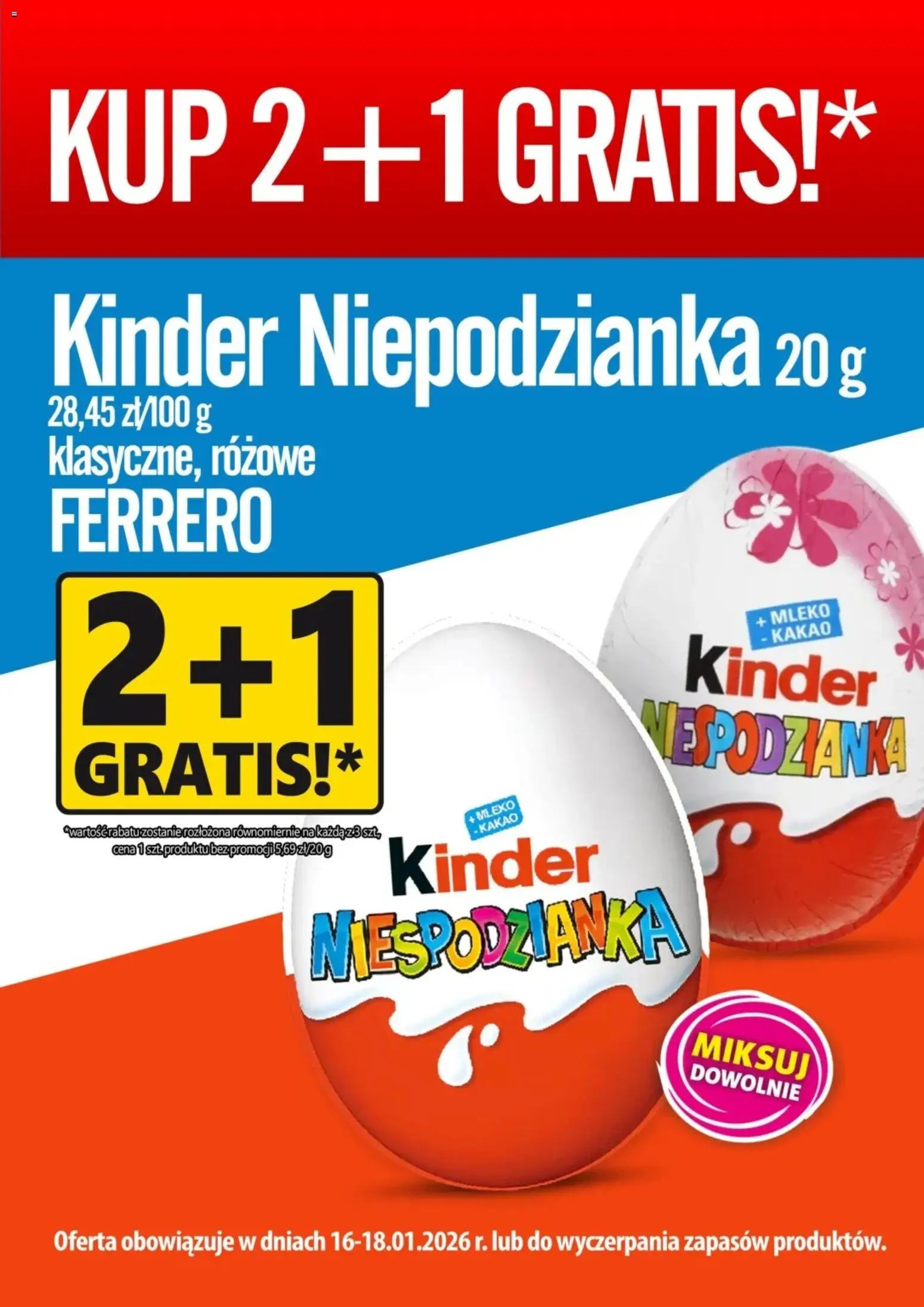 Prim Market Promocja - Kinder Niespodzianka od 16.01.2026 | Strona: 1 | Produkty: Kakao, Mleko