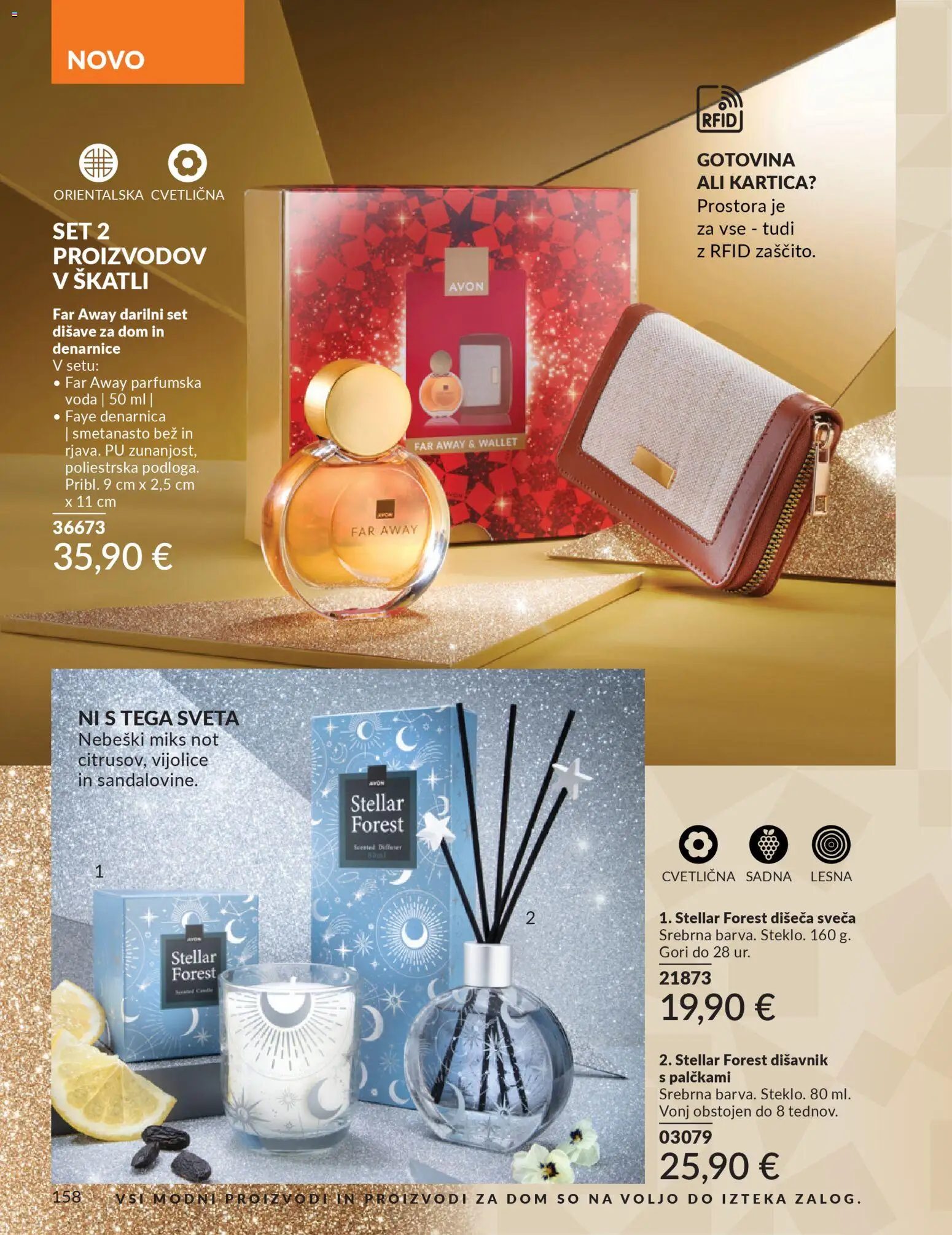 Novi Avon katalog ponudbe – veljaven od 01.10.2025 | Stran: 158 | Izdelki: Sveča, Voda, Denarnica, Parfumska voda