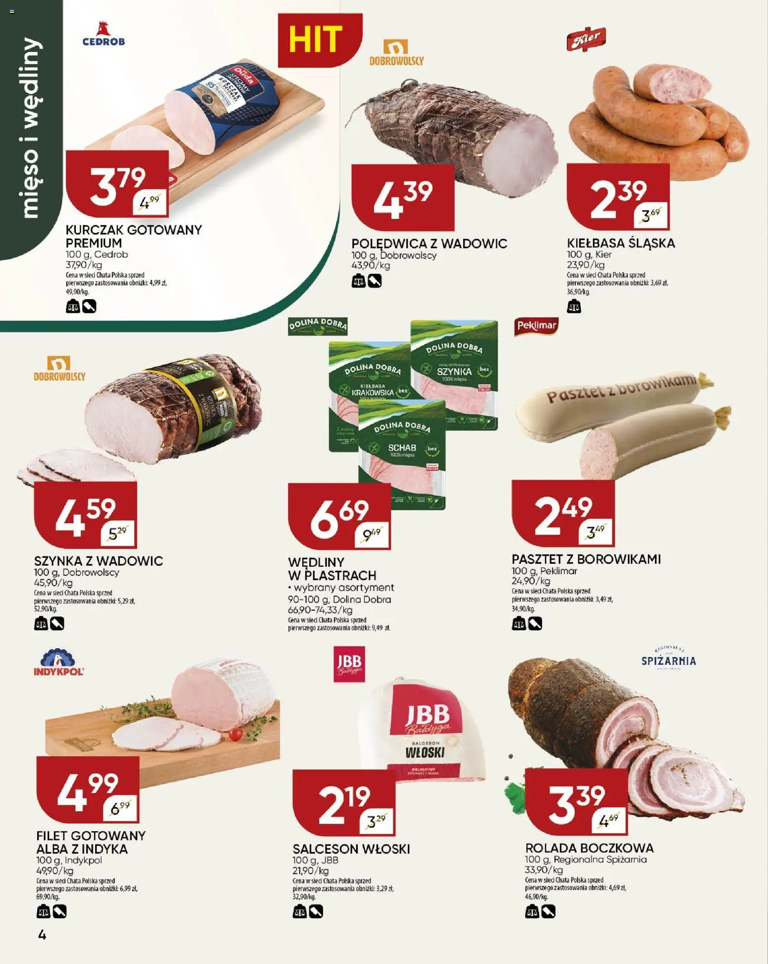 Chata Polska Gazetka od 15.01.2026 | Strona: 4 | Produkty: Kiełbasa, Schab, Rolada, Kiełbasa krakowska