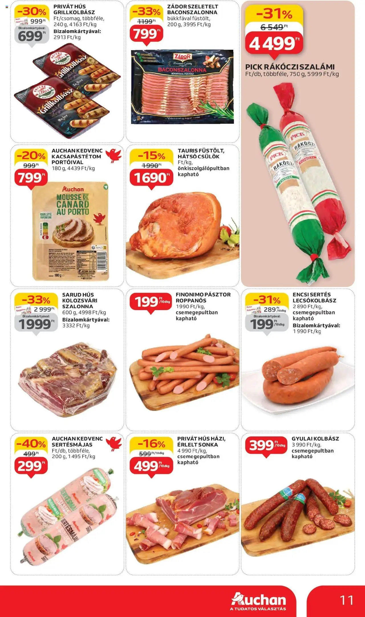 Auchan akciós ujság - amely érvényes a következő dátumtól: 05.06.2025 | Oldal: 11 | Termékek: Kolbász, Grillkolbász, Sonka, Szalonna
