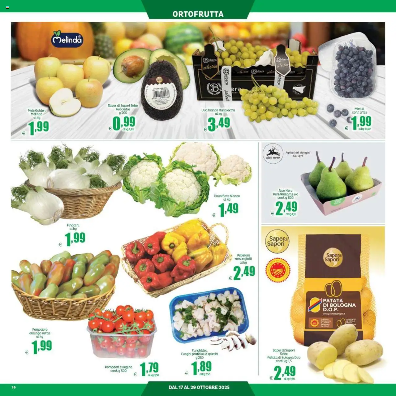 Volantino Elite Supermercati del 17.10.2025 | Pagina: 16 | Prodotti: Peperoni, Pomodori, Funghi, Cavolfiore