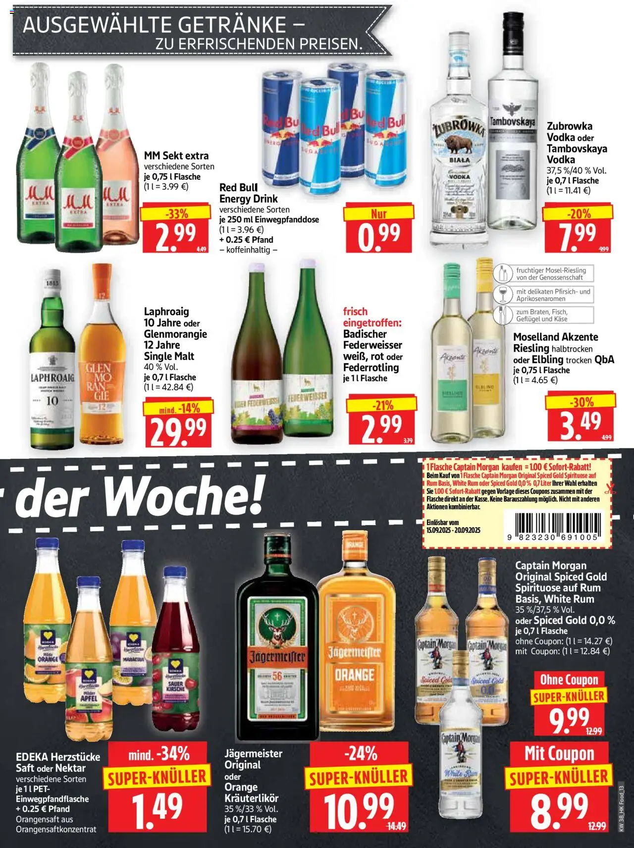 HERKULES Prospekt 	 – gültig ab 15.09.2025 | Seite: 13 | Produkte: Energy, Pfirsich, Captain morgan, Vodka