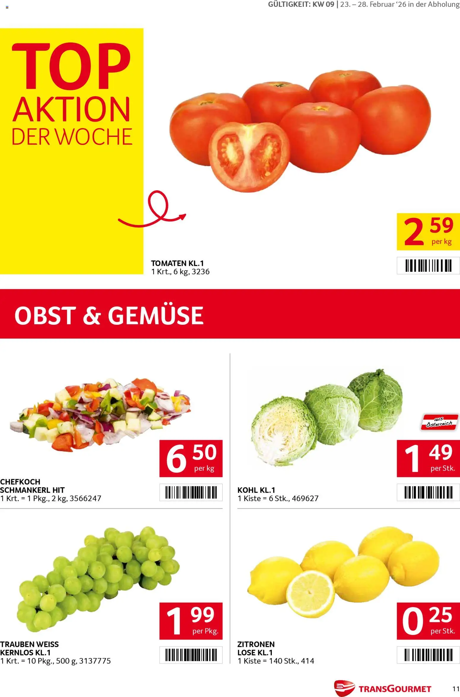 Transgourmet Flugblatt gültig ab 23.02.2026 | Seite: 11 | Produkte: Gemüse, Obst, Tomaten