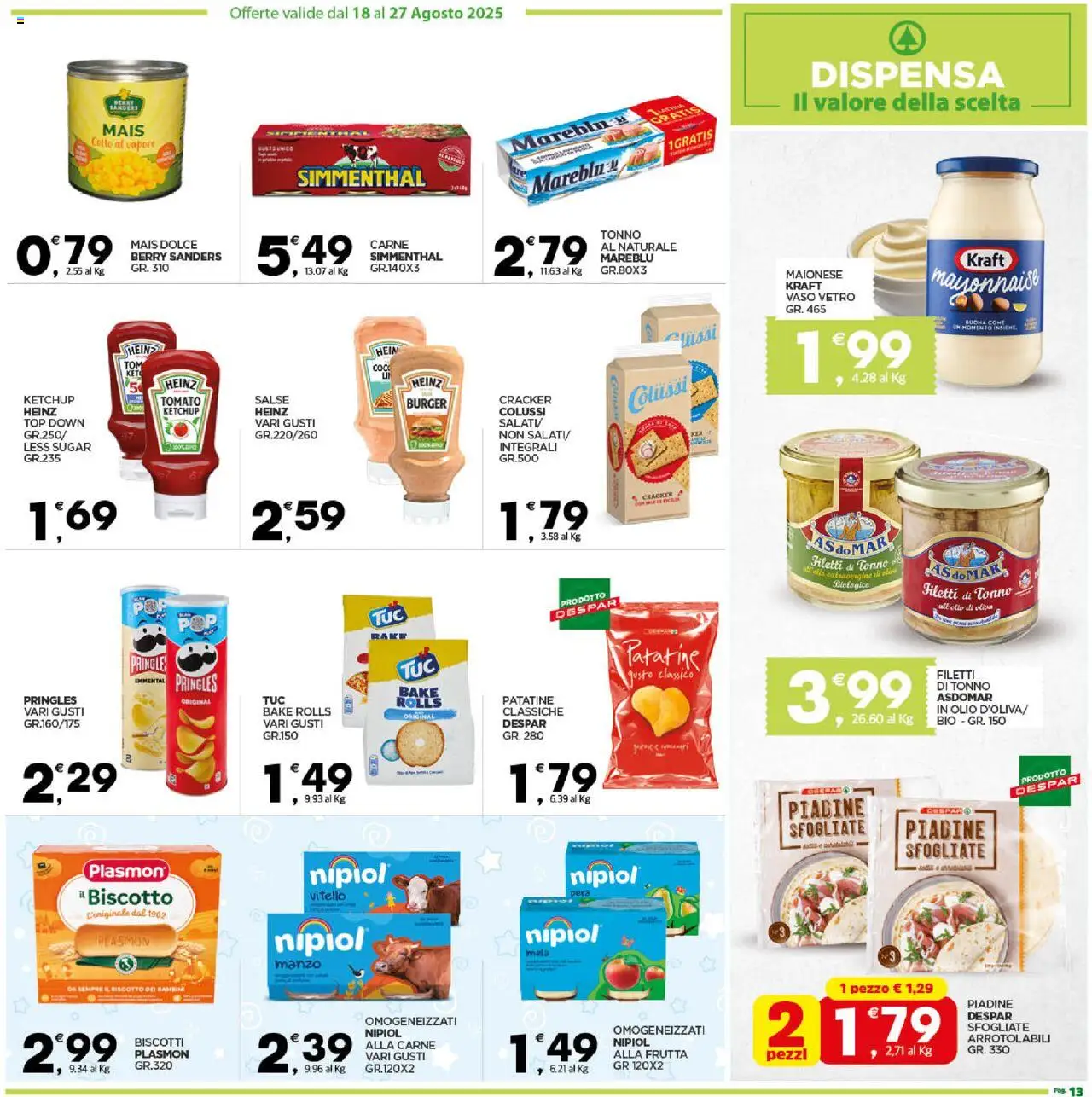 Volantino Despar del 24.08.2025 | Pagina: 14 | Prodotti: Patatine, Maionese, Pera, Vitello