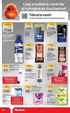 Auchan akciós ujság - amely érvényes a következő dátumtól: 24.07.2025 | Oldal: 34 | Termékek: Tisztasági betét, Vattakorong, Borotvahab, Tusfürdő