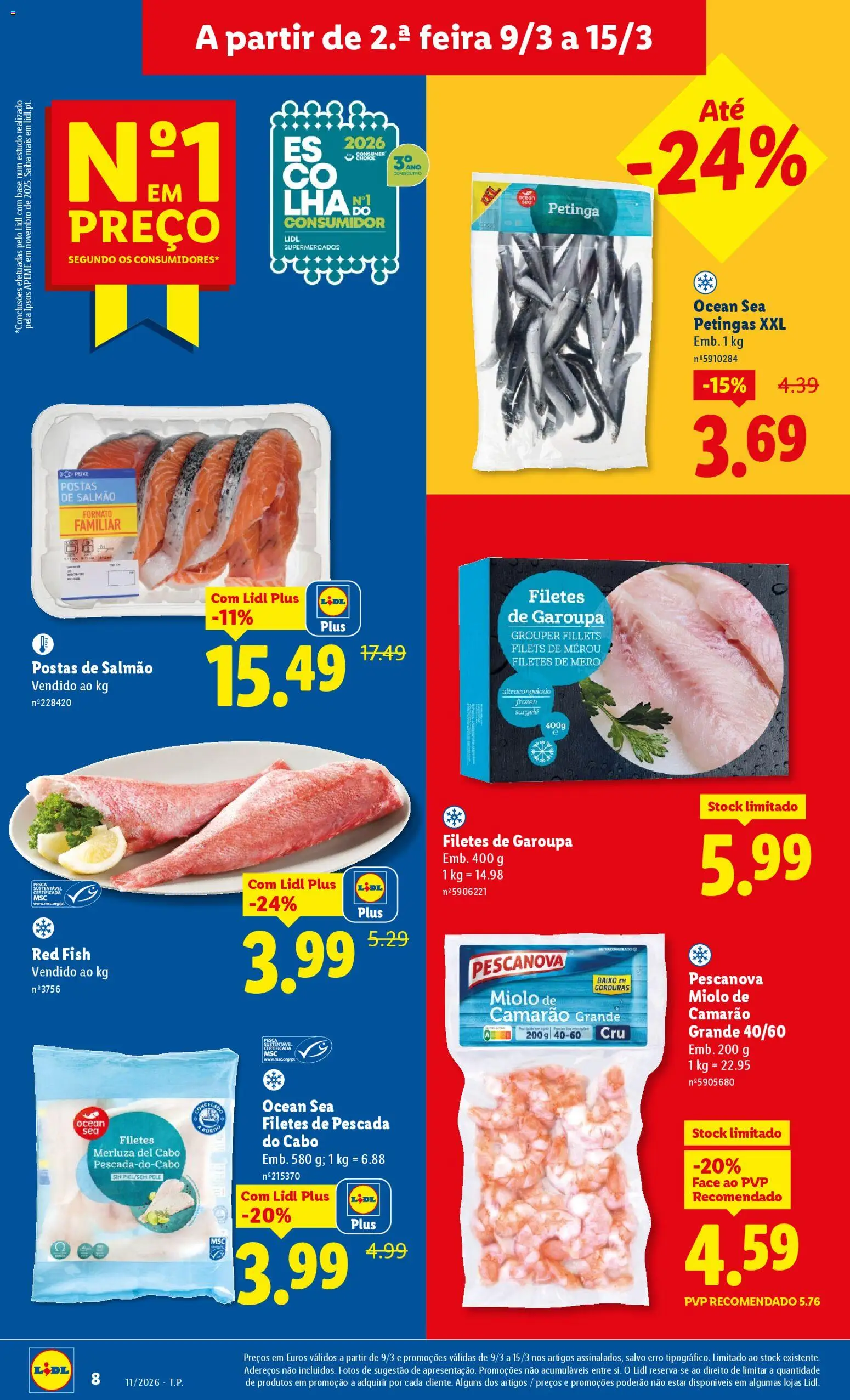 Lidl folheto │ válido de 09.03.2026 | Página: 8 | Produtos: Cabo, Camarão, Base, Pescada do cabo
