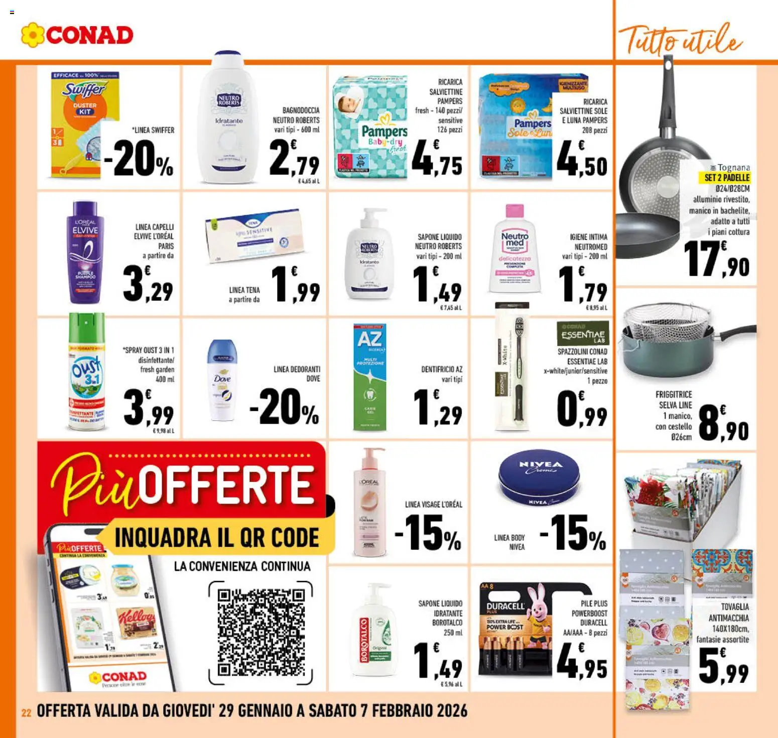 Volantino Conad del 29.01.2026 | Pagina: 22 | Prodotti: Pile, Sapone, Dentifricio, Tovaglia