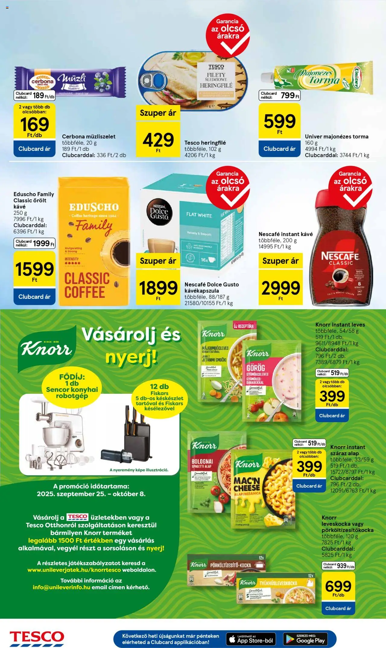 Tesco akciós ujság - amely érvényes a következő dátumtól: 25.09.2025 | Oldal: 22 | Termékek: Torma, Késkészlet, Őrölt kávé, Instant kávé