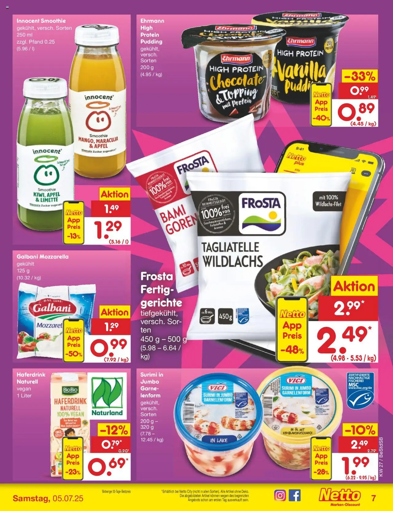 Netto Marken-Discount Prospekt 	 - gültig ab dem 30.06.2025 | Seite: 9 | Produkte: Mozzarella, Frosta, Haferdrink, Fertiggerichte