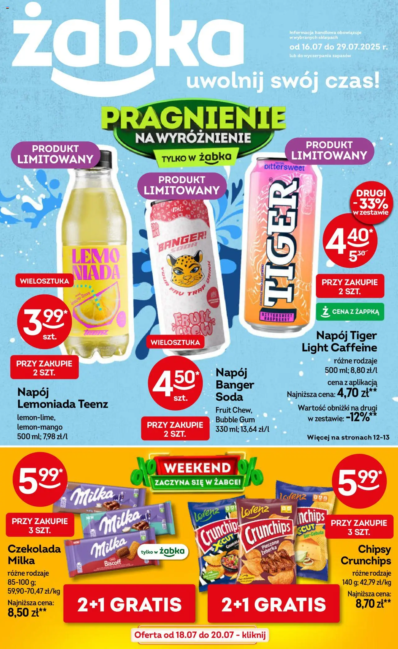 Żabka Gazetka od 16.07.2025 | Strona: 1 | Produkty: Chipsy, Czekolada milka, Milka, Czekolada