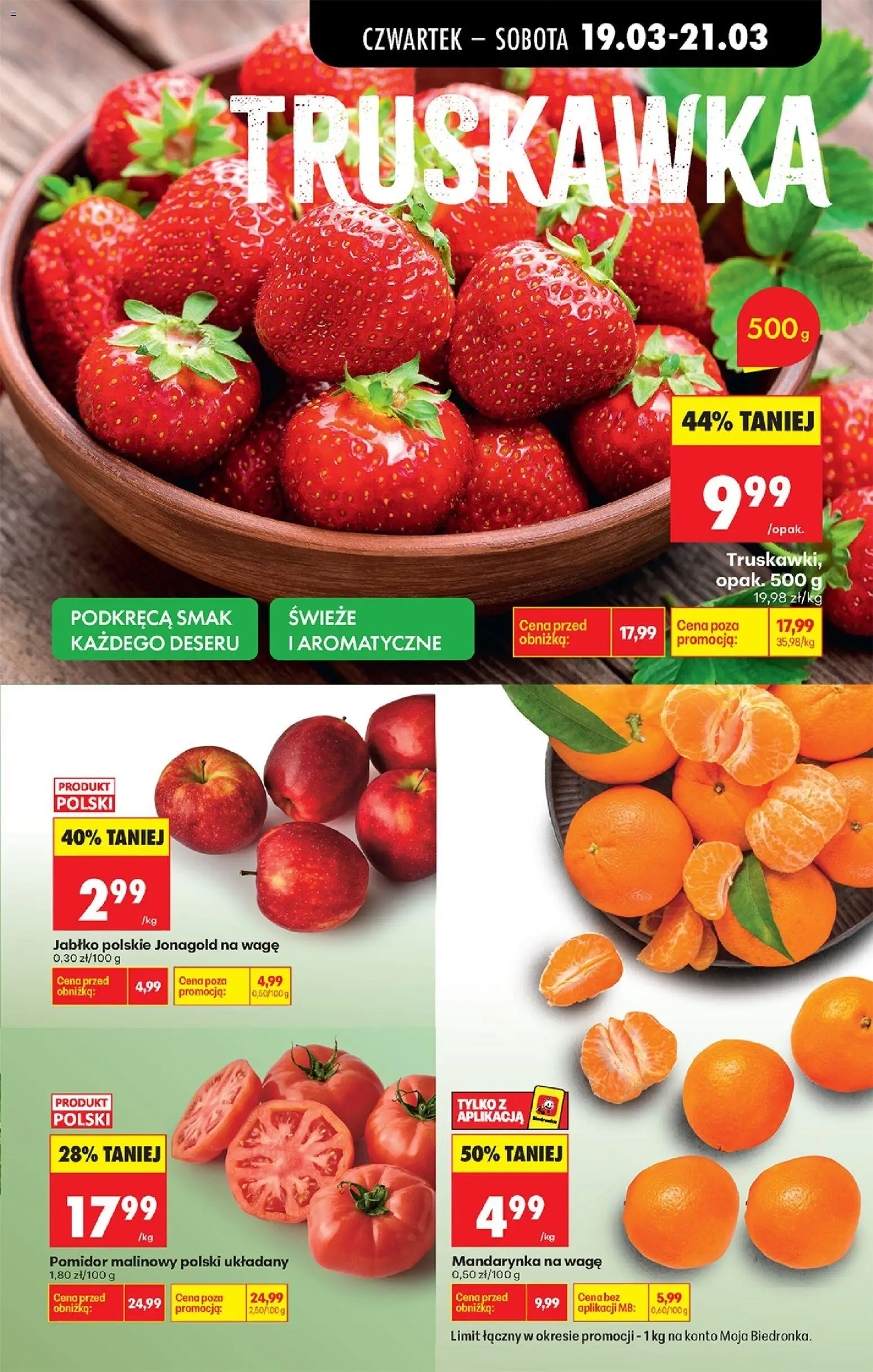 Biedronka gazetka od czwartku od 19.03.2026 | Strona: 23 | Produkty: Pomidor malinowy, Truskawki