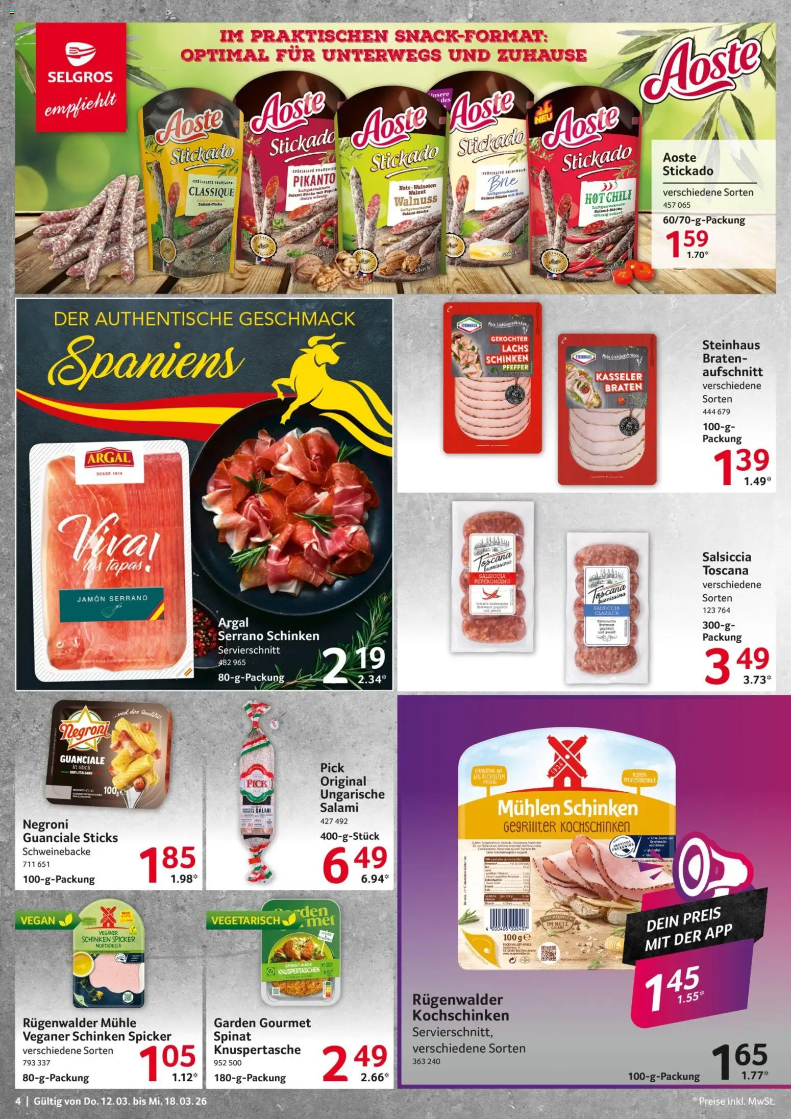 Selgros Prospekt 	 – gültig ab 12.03.2026 | Seite: 4 | Produkte: Mühle, Öl, Salami, Schinken