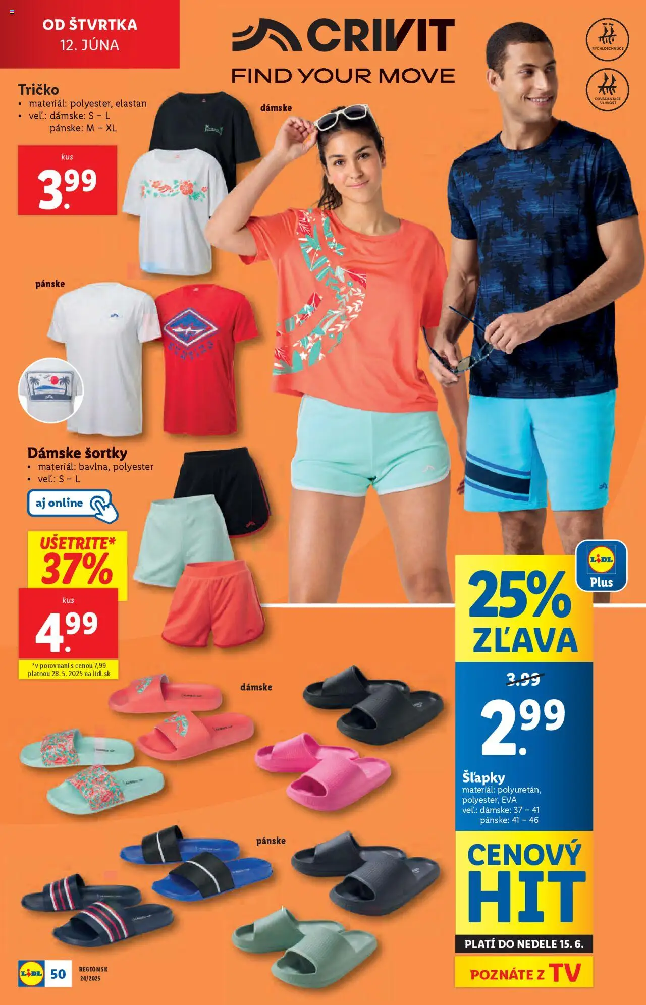 Lidl leták │ platný od 09.06.2025 | Strana: 54 | Produkty: Tv, Tričko, Šľapky