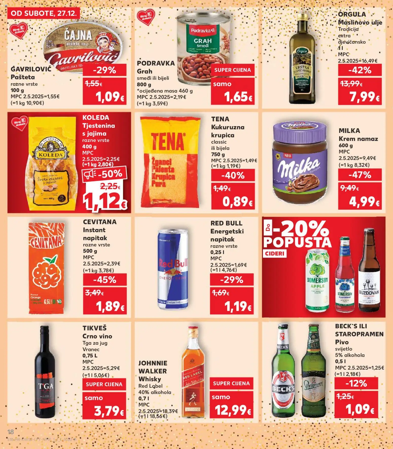 Kaufland katalog | vrijedi od 27.12.2025 | Stranica: 18 | Proizvodi: Krupica, Whisky, Crno vino, Red Bull