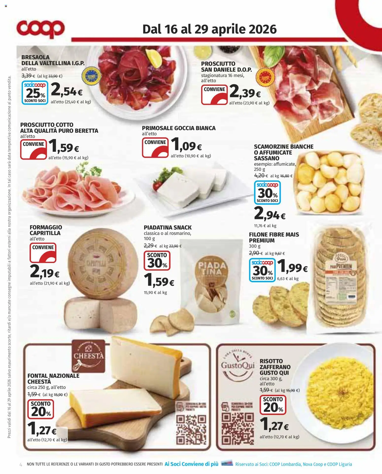 Volantino COOP del 16.04.2026 | Pagina: 4 | Prodotti: Bresaola, Formaggio, Data, Mais