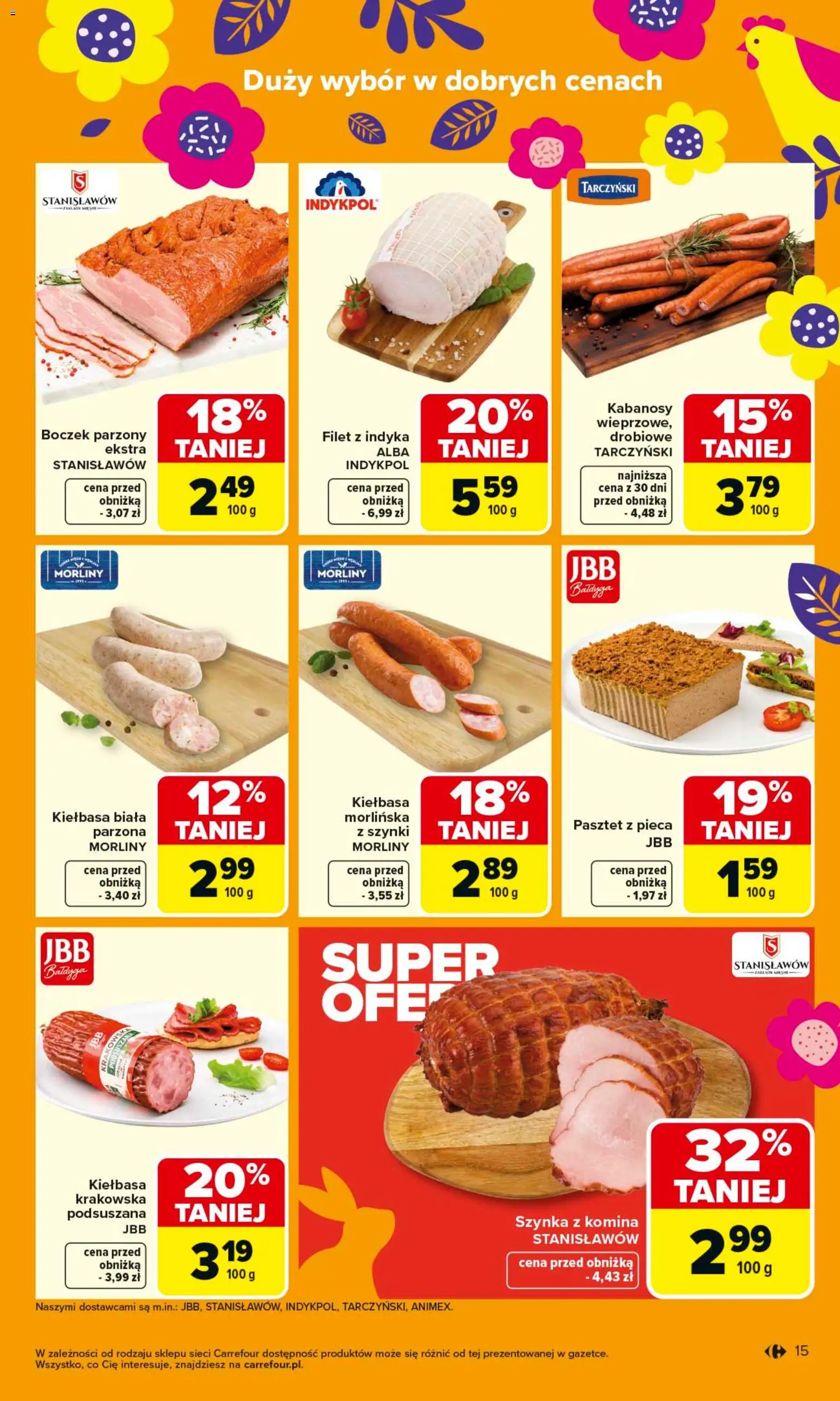 Carrefour gazetka od 23.03.2026 | Strona: 21 | Produkty: Kabanosy, Szynka, Kiełbasa krakowska, Boczek parzony