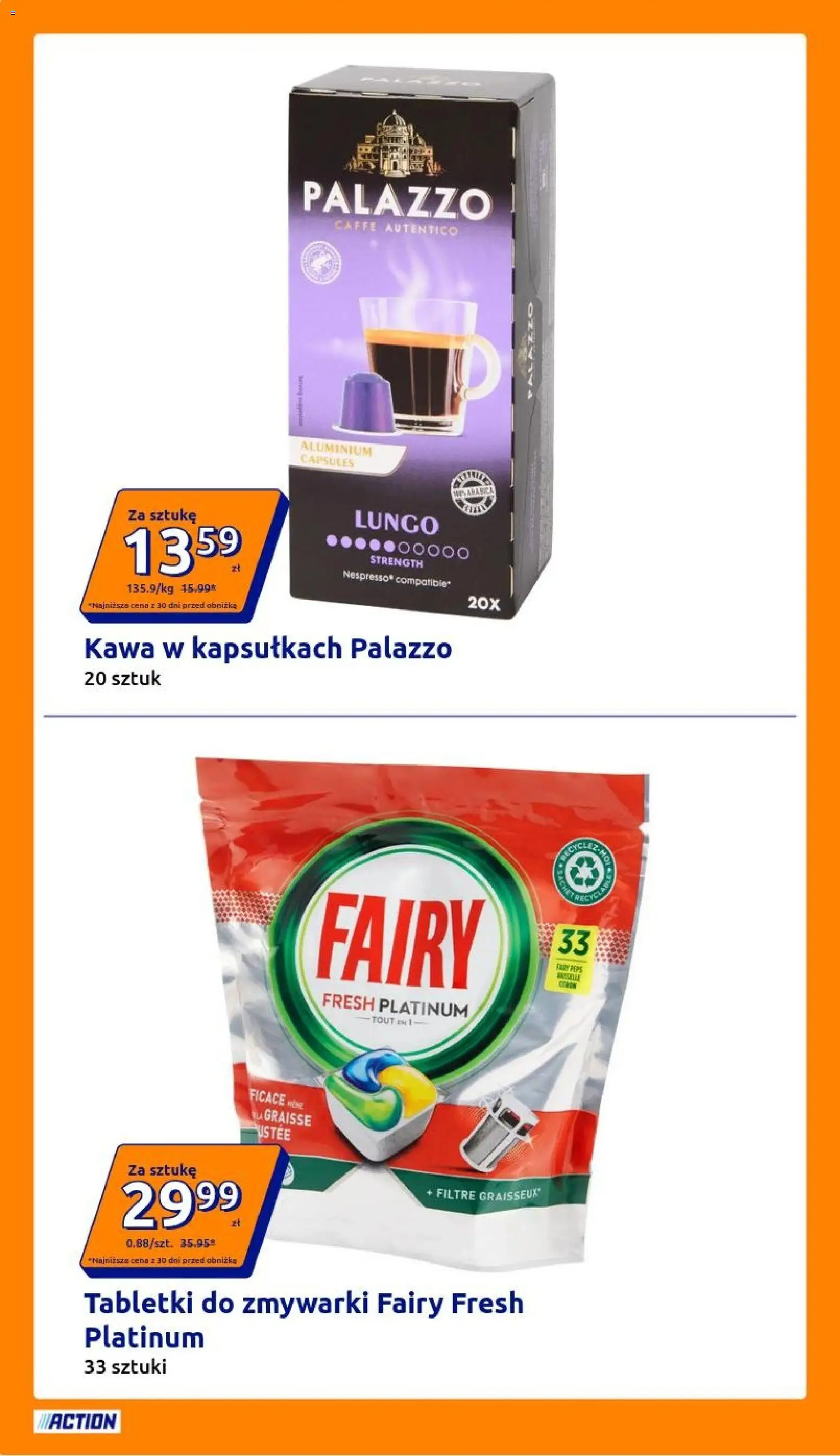 Action gazetka od 22.04.2026 | Strona: 8 | Produkty: Kawa, Fairy, Tabletki do zmywarki Fairy, Tabletki do zmywarki