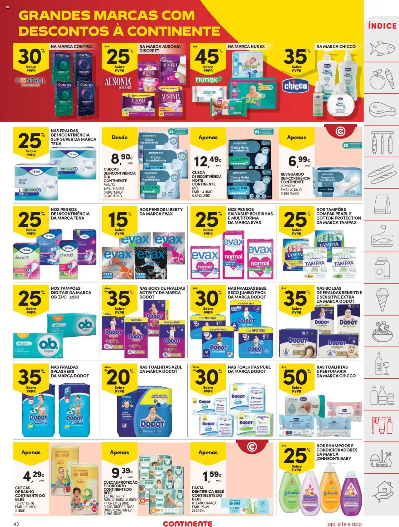 Continente folheto │ válido de 19.08.2025 | Página: 43 | Produtos: Fraldas, Shampoo, Banho, Maça
