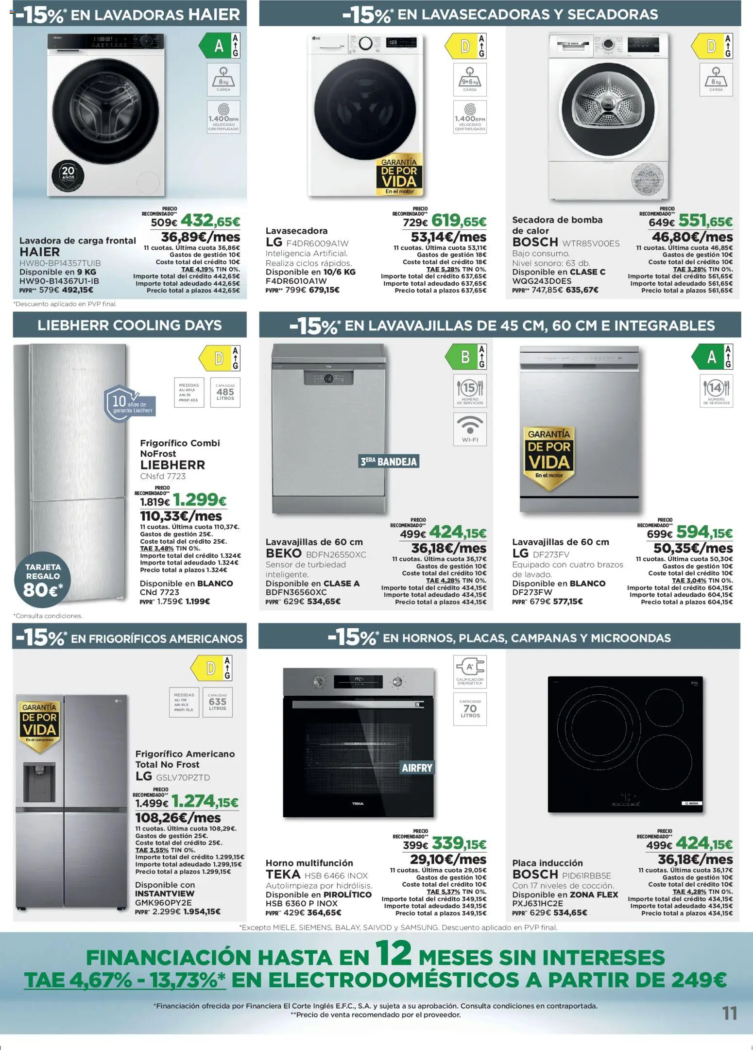 El Corte Inglés ofertas │ válido desde el 09.04.2026 | Página: 11 | Productos: Secadora, Horno, Combi, Bandeja