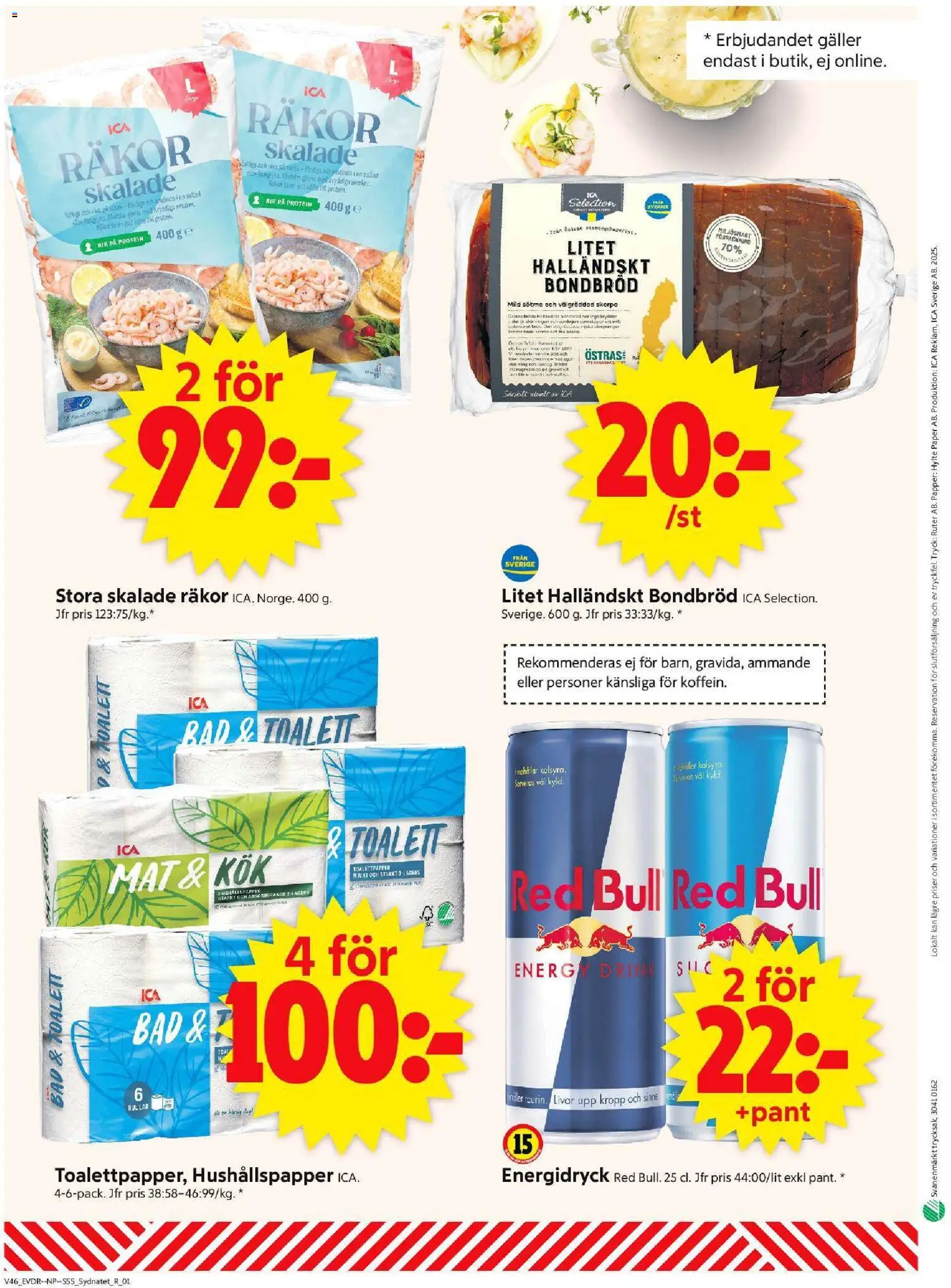 ICA Supermarket reklamblad aktuell från 10.11.2025 | Sida: 10 | Produkter: Red bull, Toalettpapper, Hushållspapper, Papper
