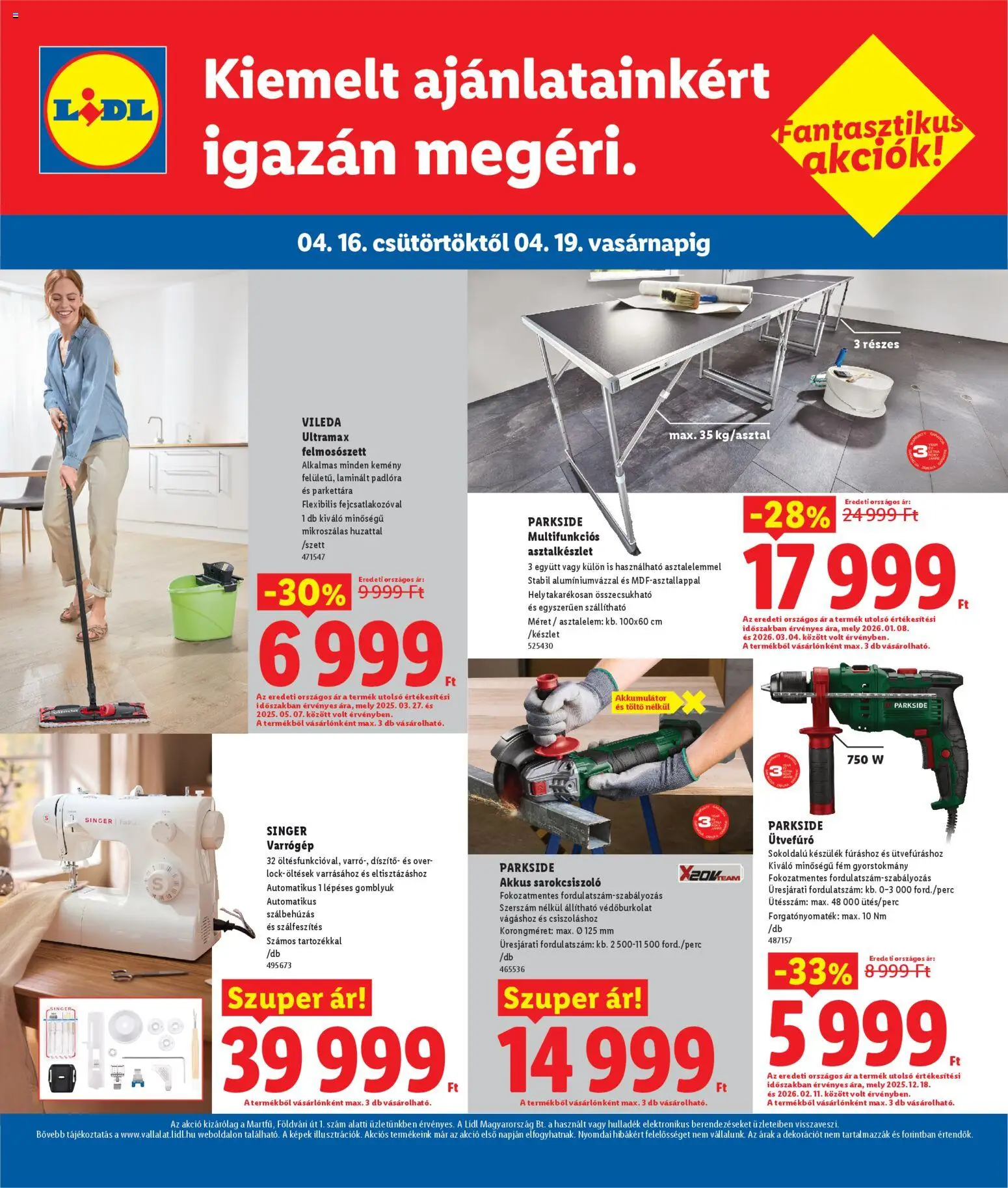 Lidl akciós ujság - amely érvényes a következő dátumtól: 16.04.2026 | Oldal: 2 | Termékek: Parkside, Ütvefúró, Varrógép, Töltő