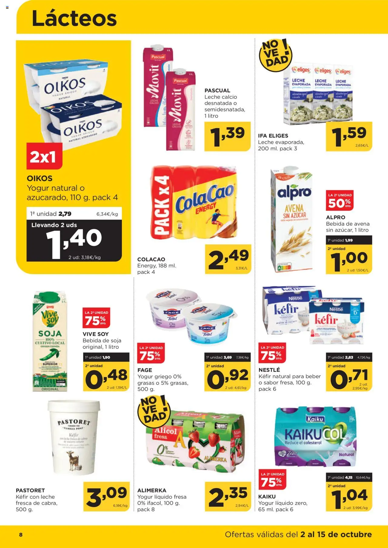 Alimerka folleto Castilla y León │ válido desde el 02.10.2025 | Página: 8 | Productos: Yogur, Μαγειρική εστία, Bebida de avena, Bebida de soja